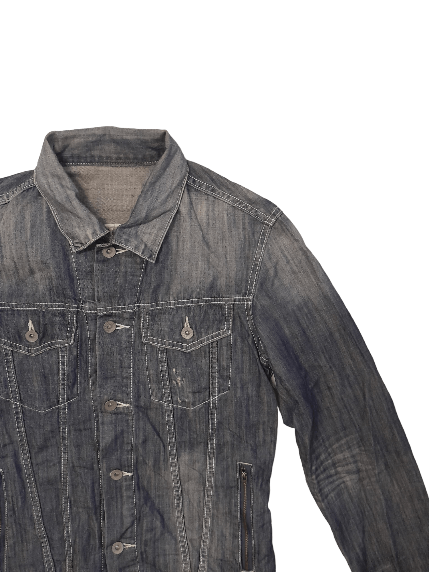 Japanese Brand Purple & Yellow Distressed Denim Jacket Embroiderred (E684) Size US L / EU 52-54 / 3 - 6 Thumbnail