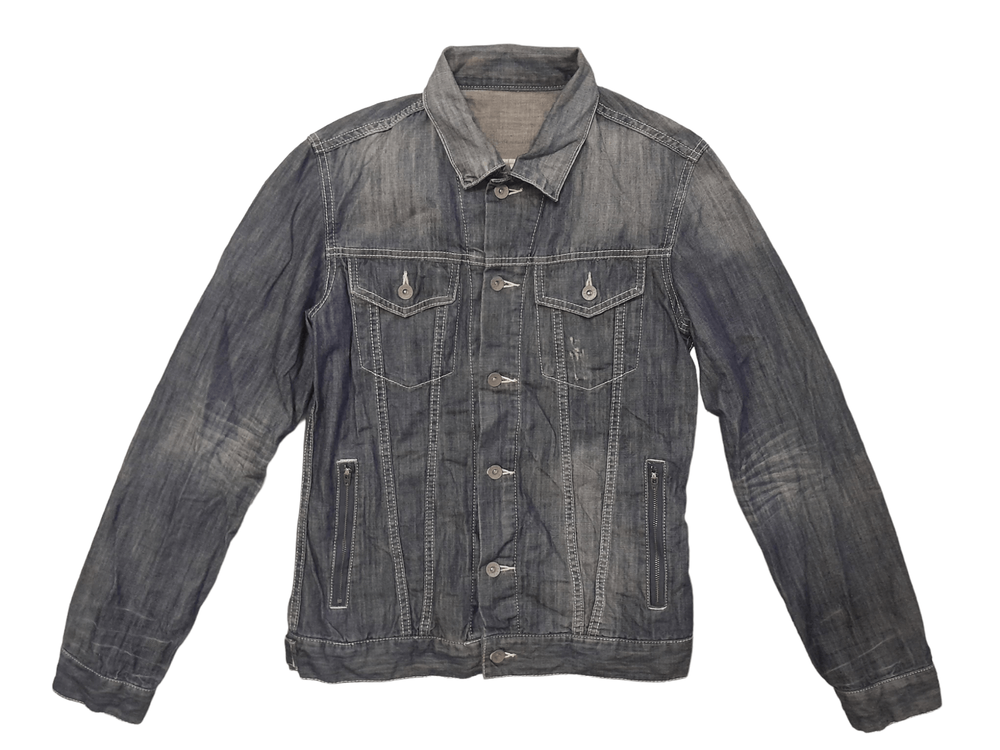 Japanese Brand Purple & Yellow Distressed Denim Jacket Embroiderred (E684) Size US L / EU 52-54 / 3 - 1 Thumbnail