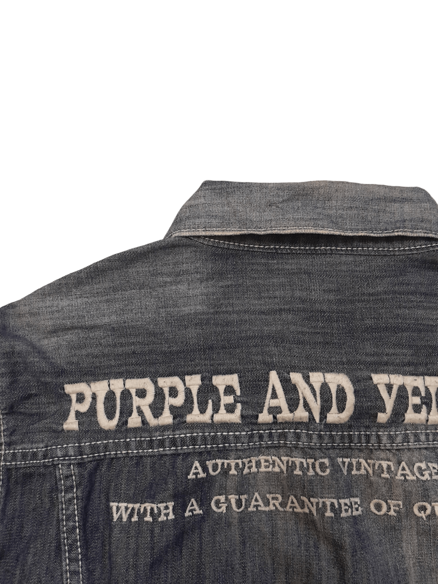 Japanese Brand Purple & Yellow Distressed Denim Jacket Embroiderred (E684) Size US L / EU 52-54 / 3 - 5 Thumbnail