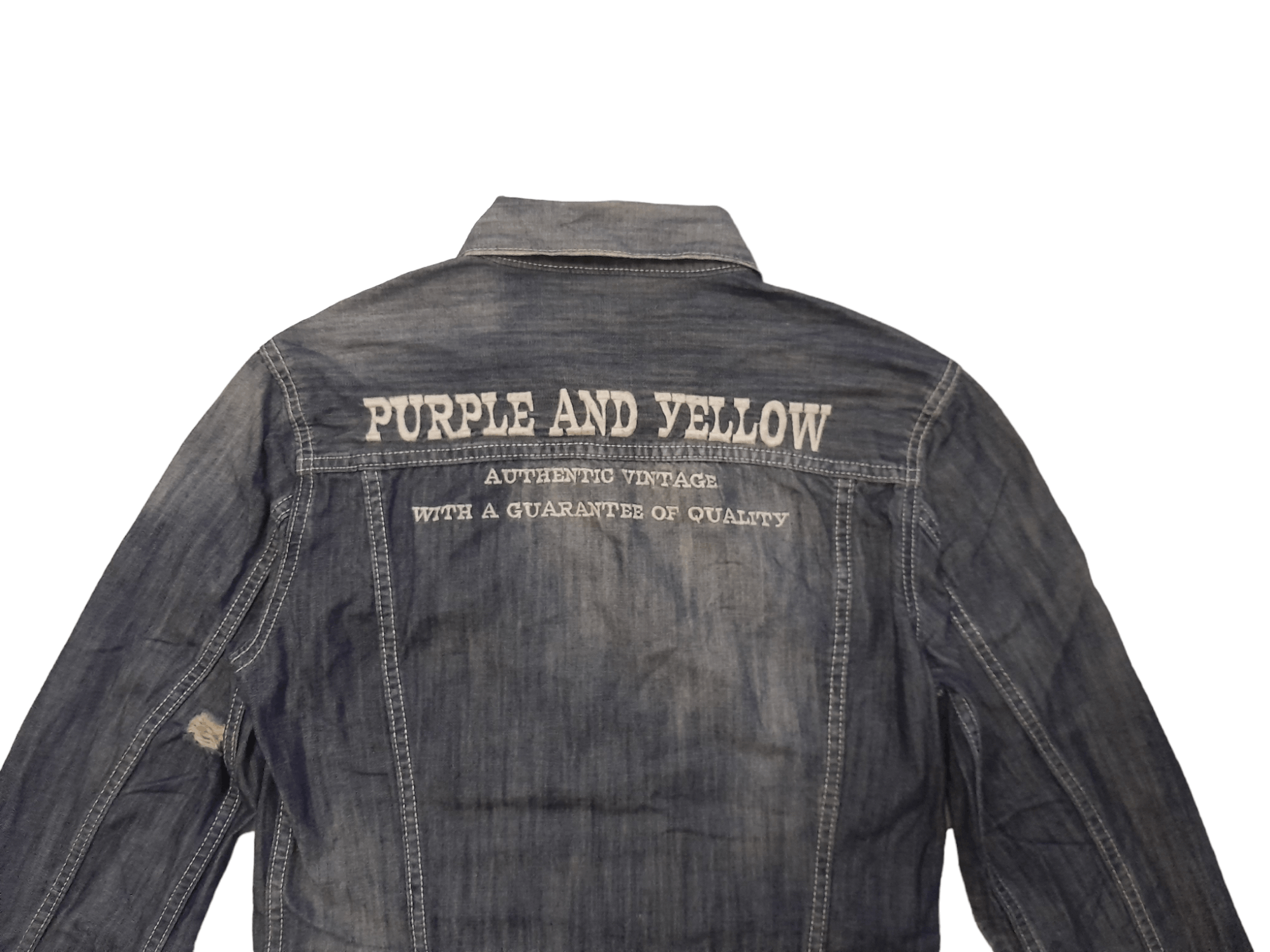 Japanese Brand Purple & Yellow Distressed Denim Jacket Embroiderred (E684) Size US L / EU 52-54 / 3 - 3 Thumbnail