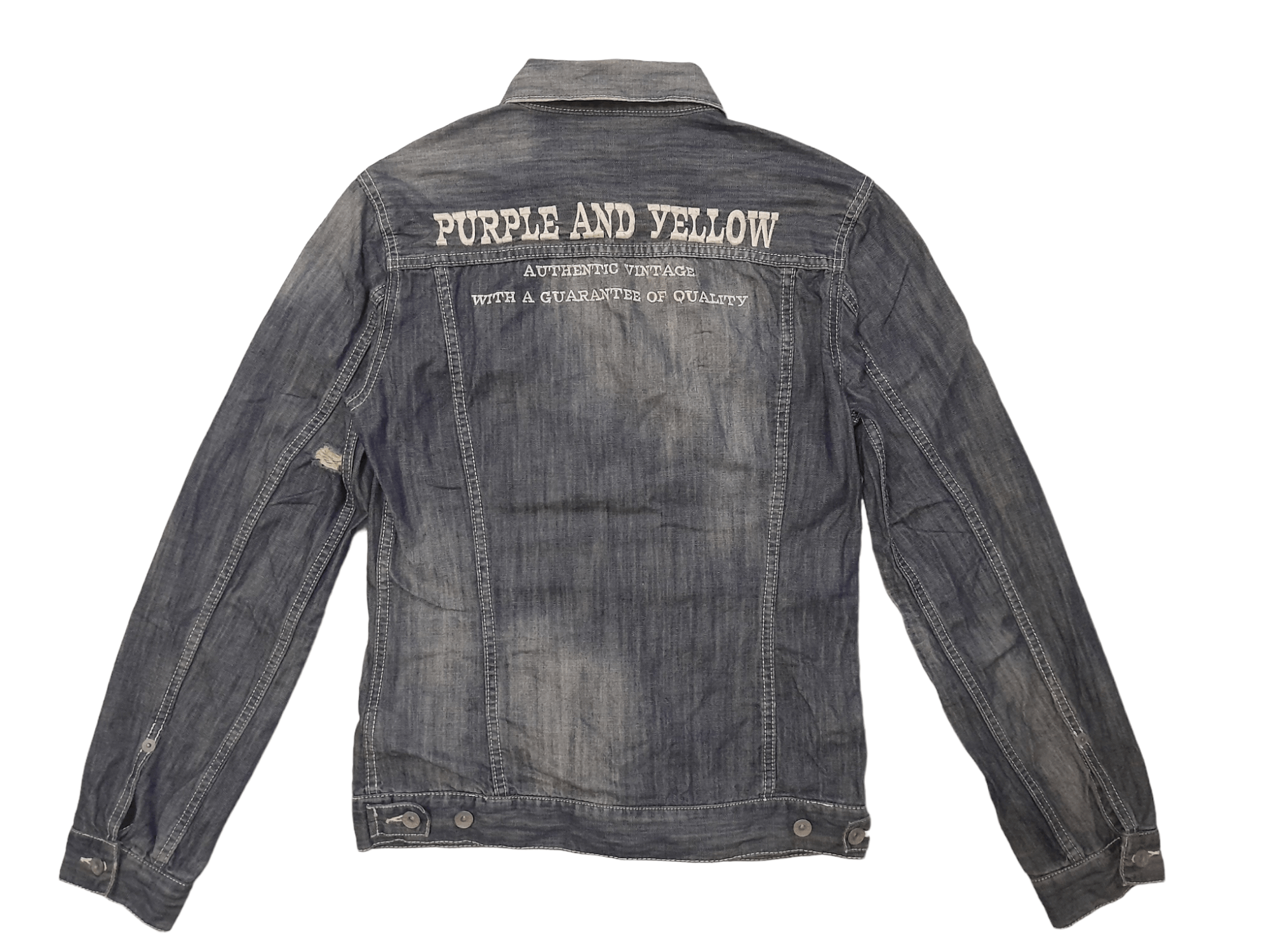 Purple Yellow Distressed Denim Jacket Embroiderred (E684) - Main Image