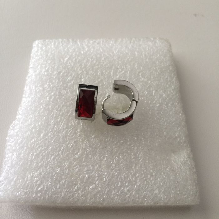 Jw Red Cz Stainless Steel Hoop Earrings Size ONE SIZE - 1 Preview