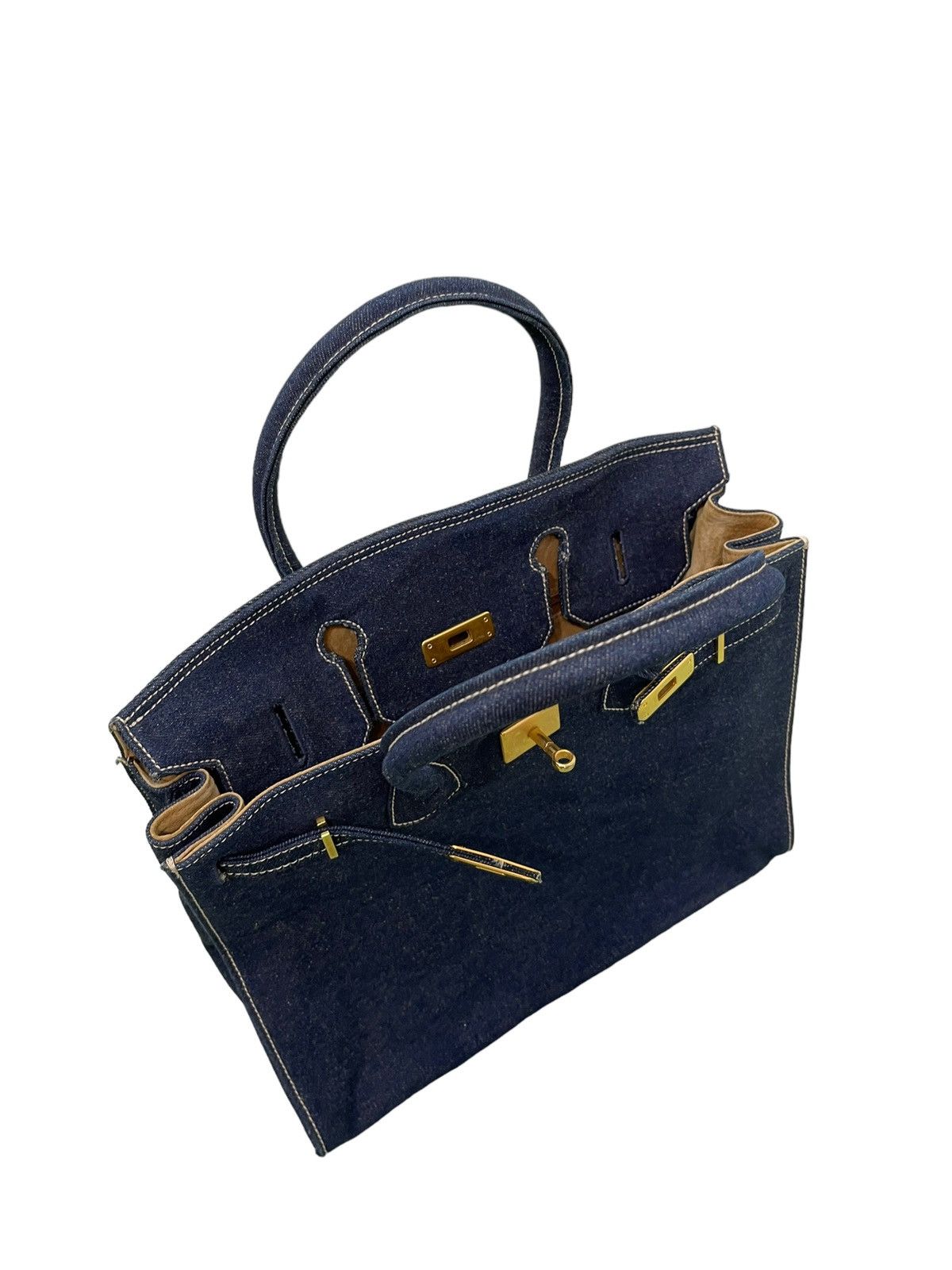 Vintage Birkin Bag Denim Vtg Maurizio Taiuti Leather Lining Size ONE SIZE - 11 Thumbnail