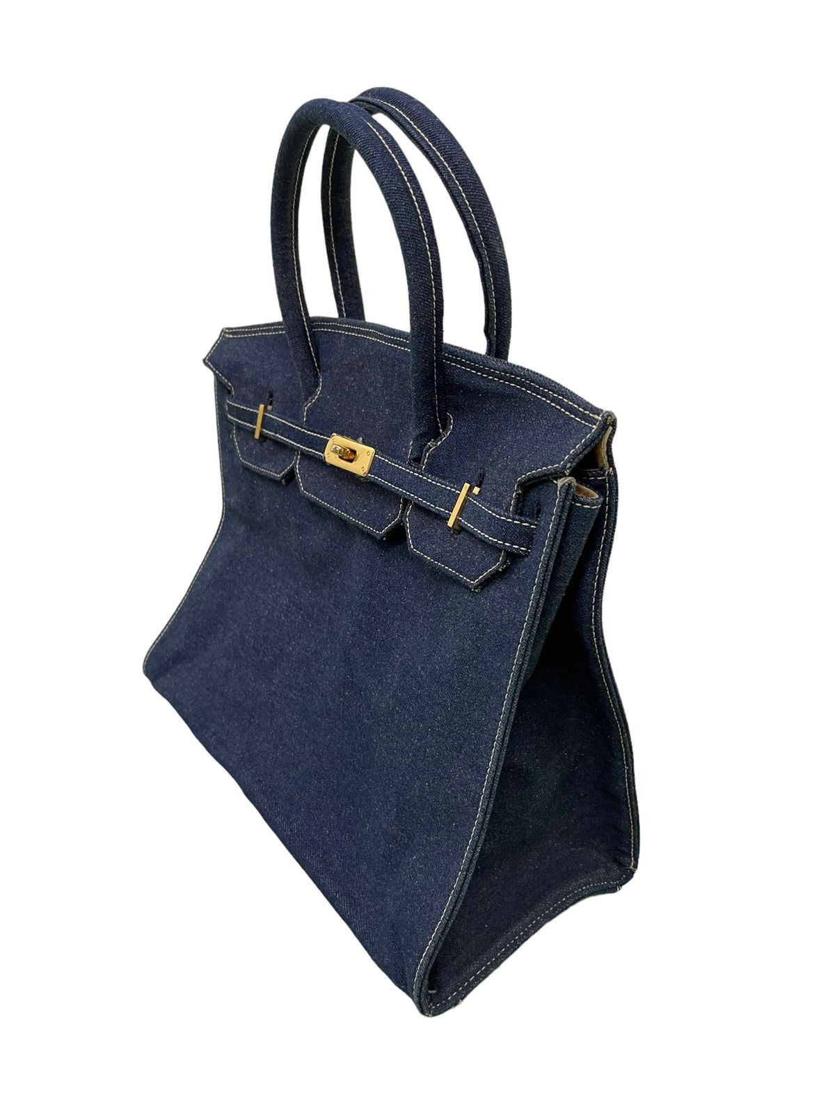 Vintage Birkin Bag Denim Vtg Maurizio Taiuti Leather Lining Size ONE SIZE - 3 Thumbnail