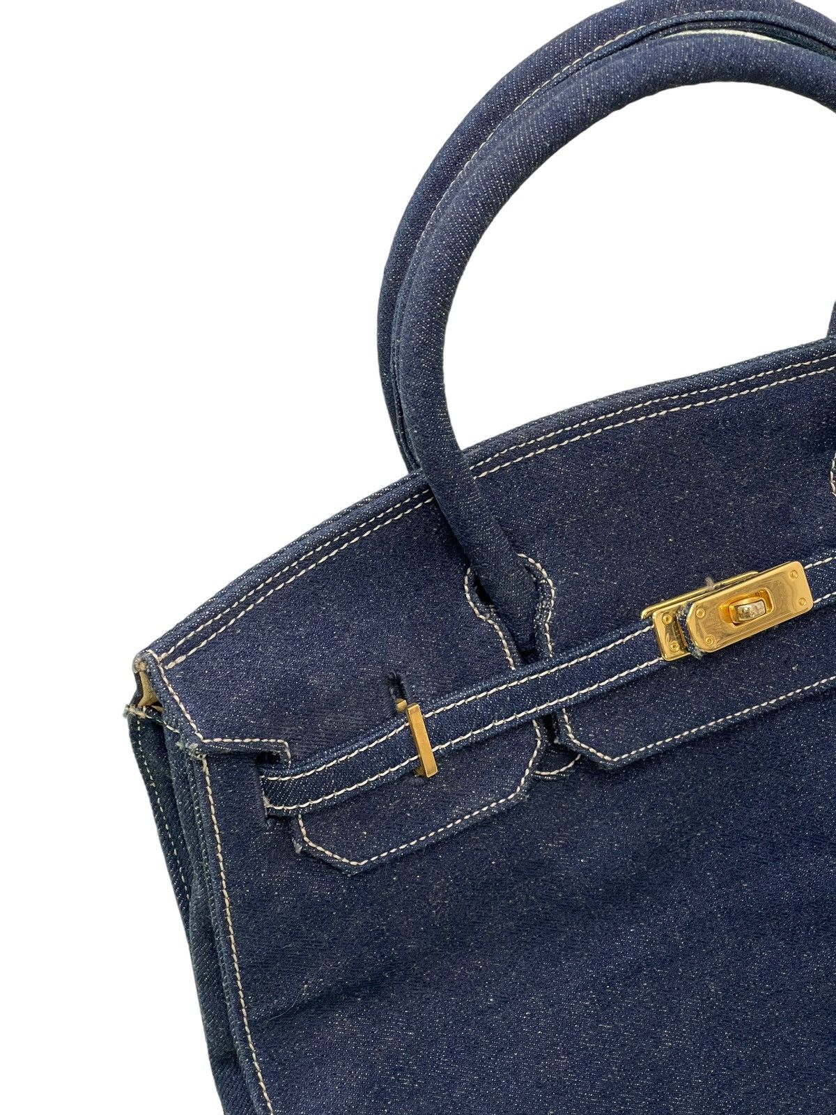Vintage Birkin Bag Denim Vtg Maurizio Taiuti Leather Lining Size ONE SIZE - 4 Thumbnail