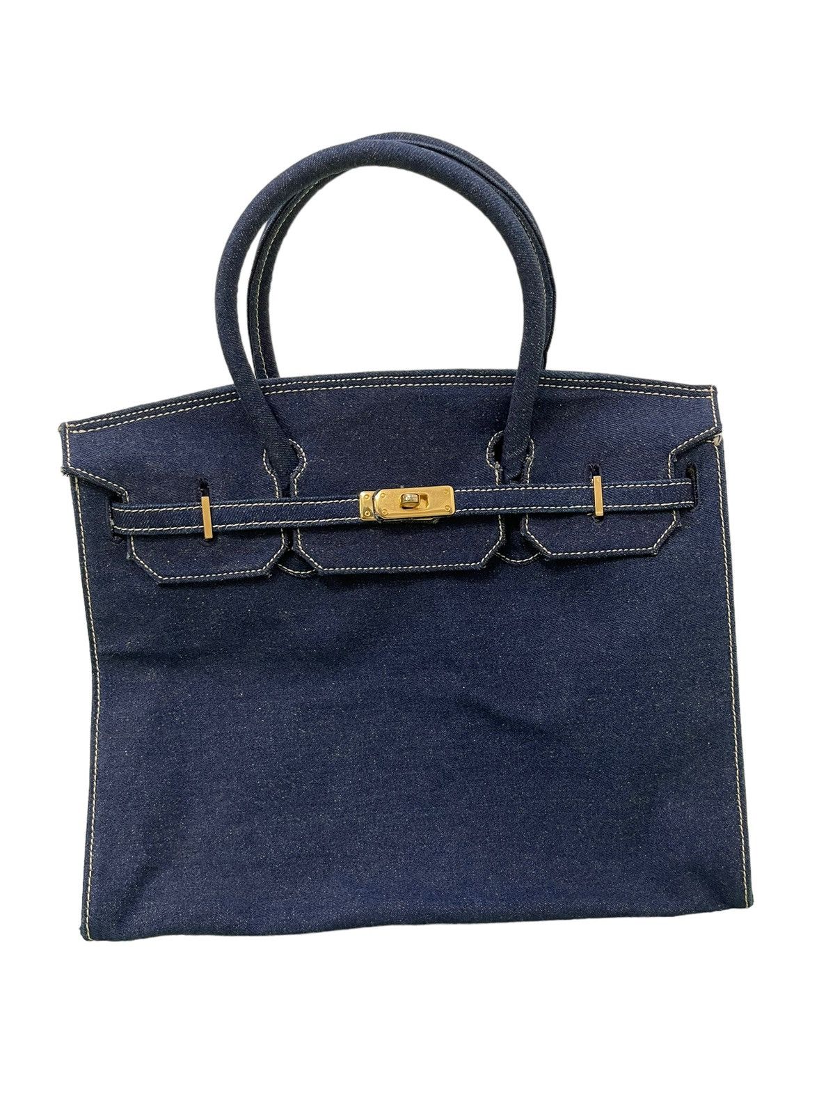 Vintage Birkin Bag Denim Vtg Maurizio Taiuti Leather Lining Size ONE SIZE - 1 Thumbnail