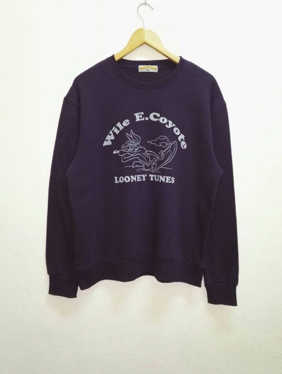 Vintage LOONEY TUNES Wile E.Coyote Big Logo Print Sweatshirt Size US L / EU 52-54 / 3 - 1 Thumbnail