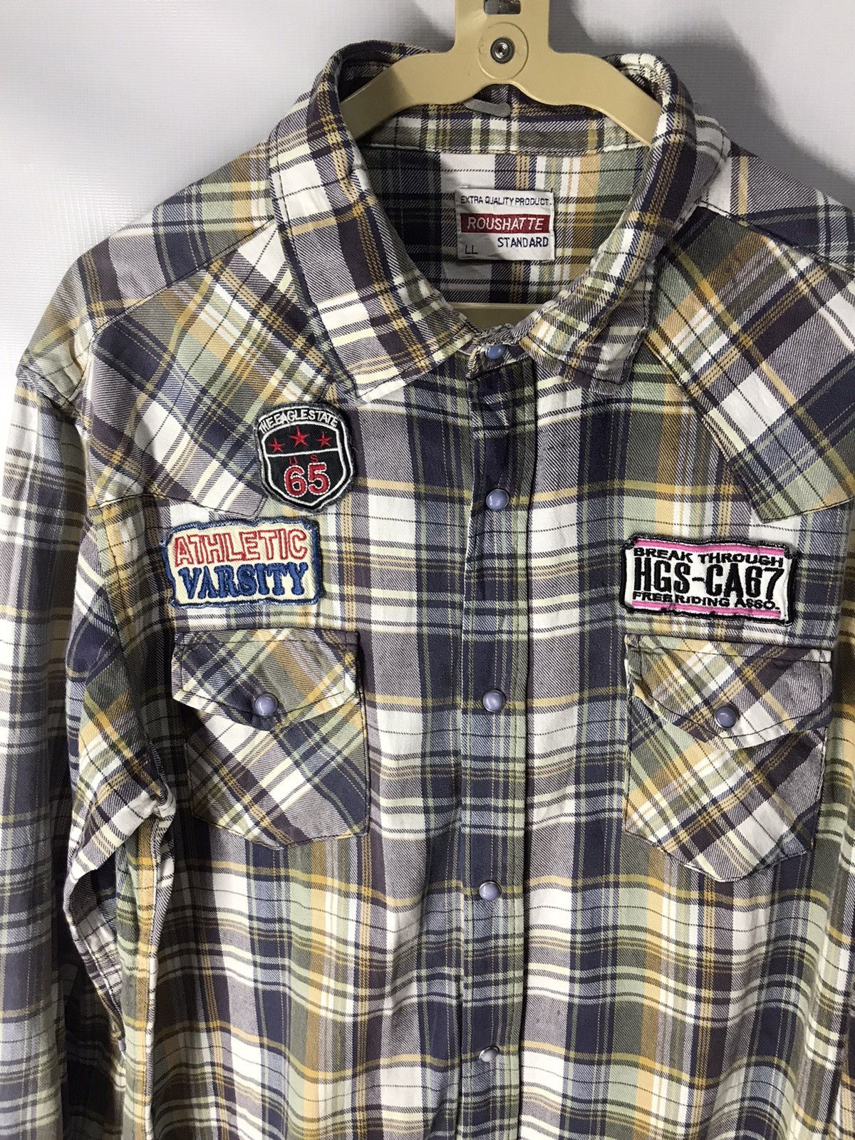 Flannel × Japanese Brand Roushette cotton flannel buttom up with patches Size US L / EU 52-54 / 3 - 4 Thumbnail