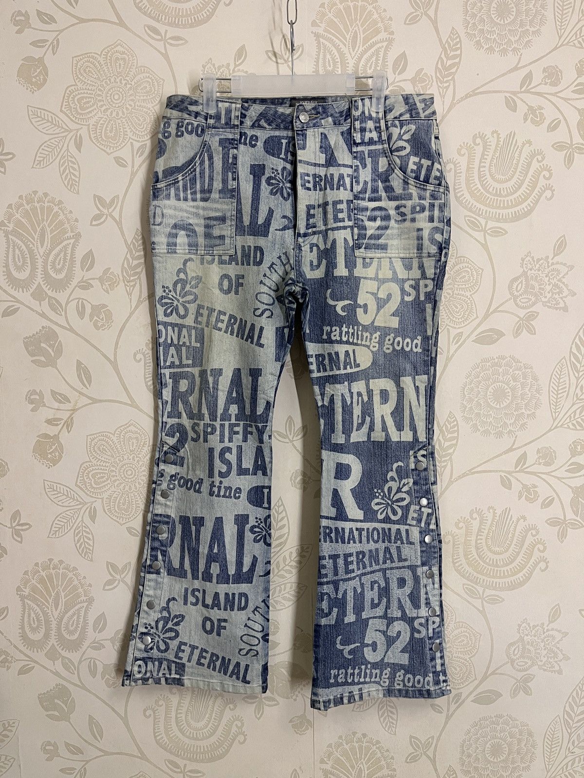 Japanese Brand Printed Hysteric Joueraux Echecs Denim Buttons Leg Bootcut Size US 34 / EU 50 - 2 Thumbnail