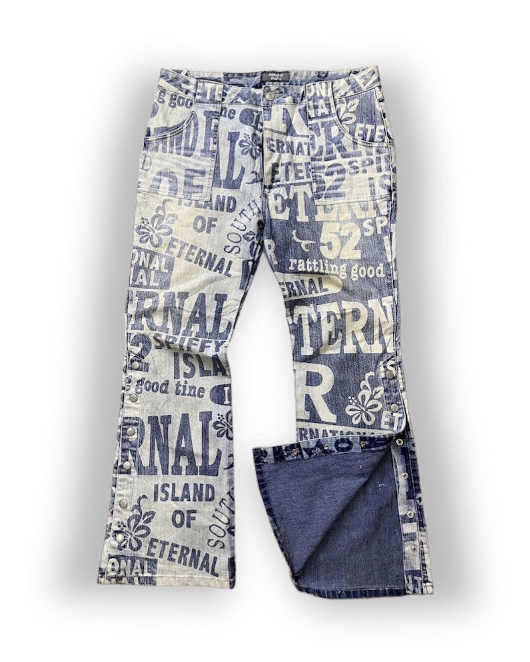Printed Hysteric Joueraux Echecs Denim Buttons Leg Bootcut