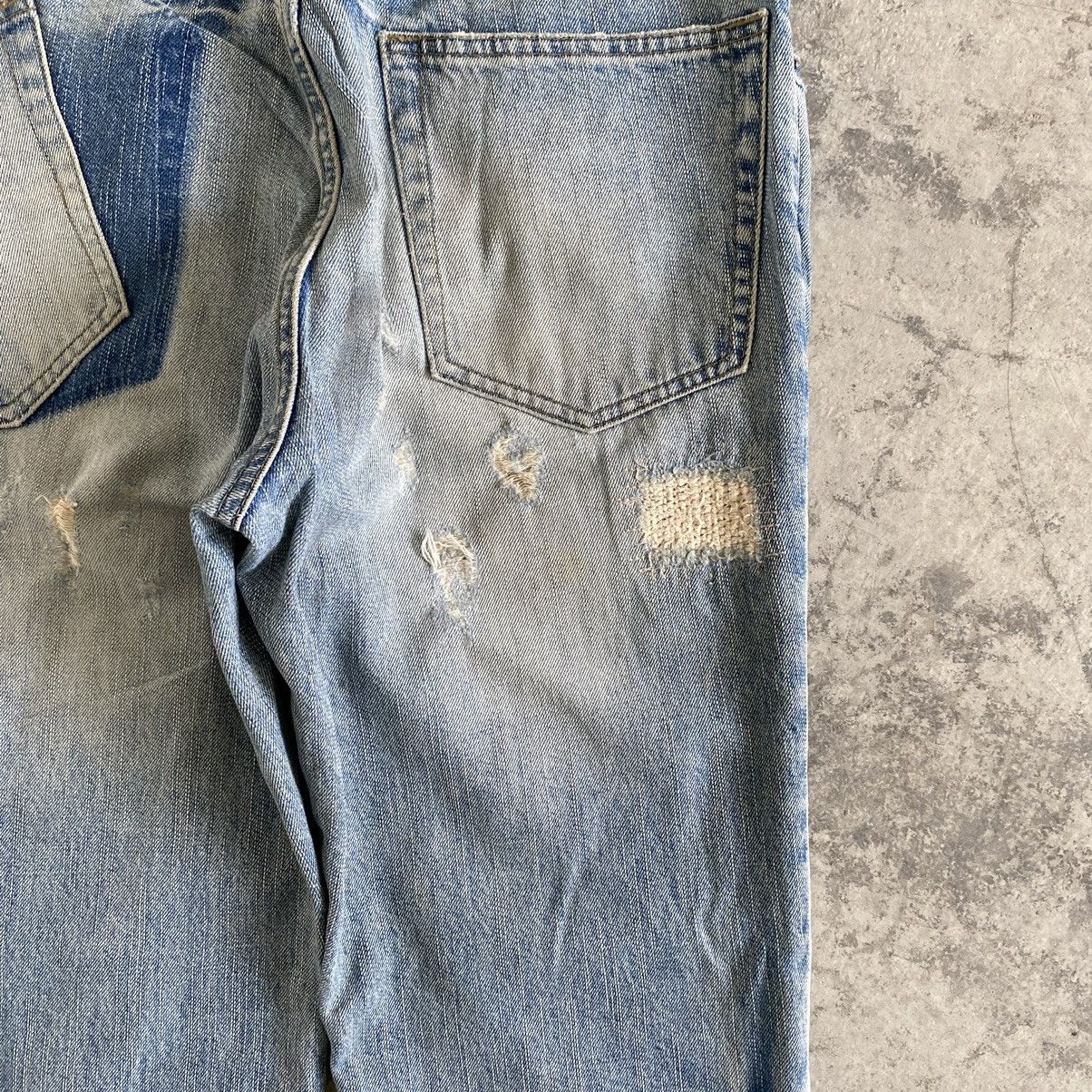 Japanese Brand PPFM Light Blue Distressed Denim Jeans Size US 30 / EU 46 - 14 Thumbnail