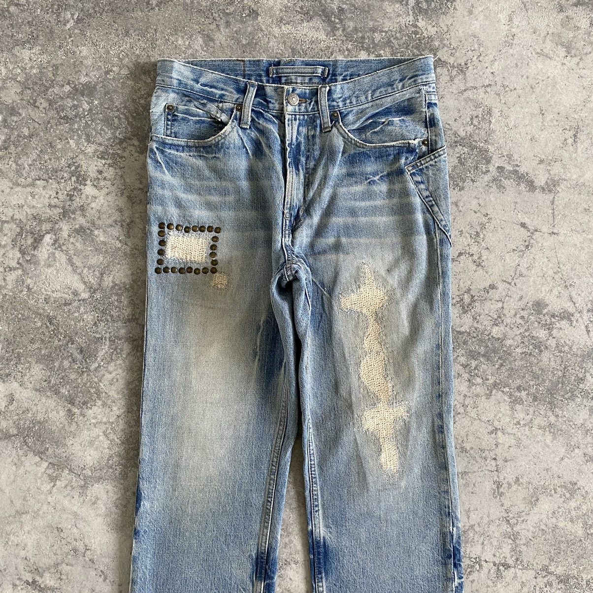 Japanese Brand PPFM Light Blue Distressed Denim Jeans Size US 30 / EU 46 - 3 Thumbnail