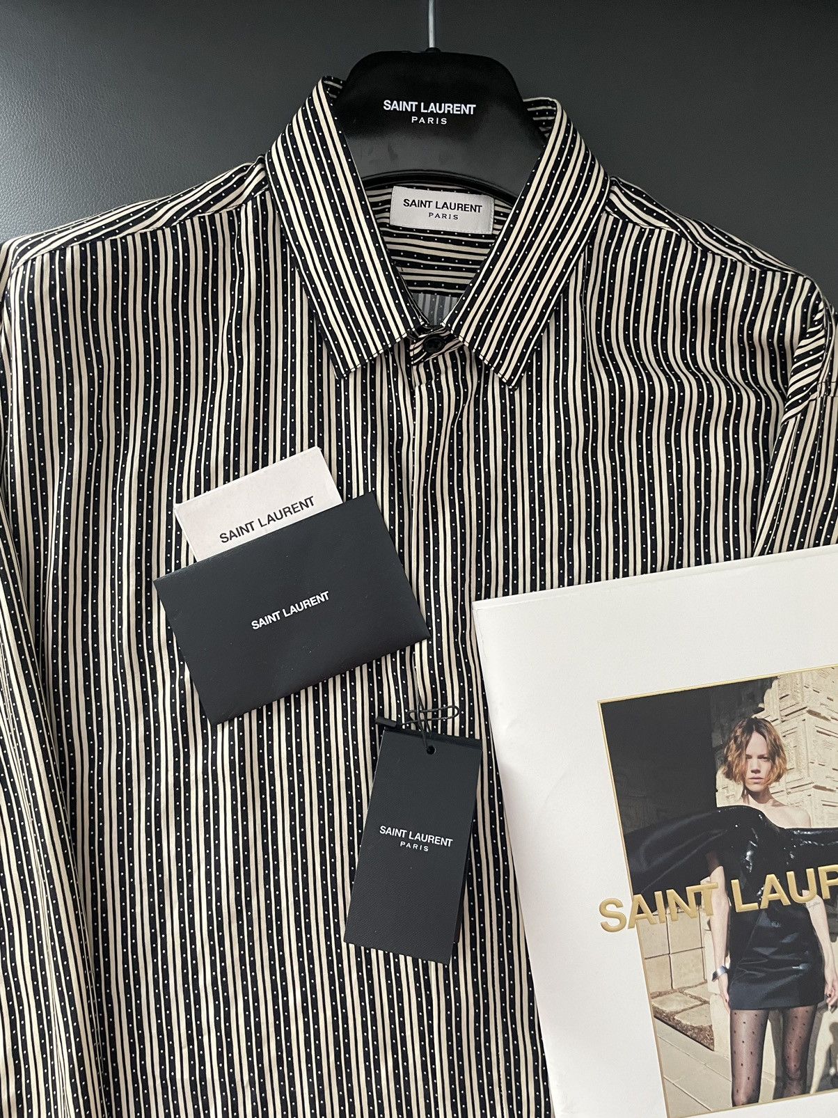 image of Saint Laurent Paris x YVES Saint Laurent Super Runway Limited Edition Chemise Viscose Shirt in Stri