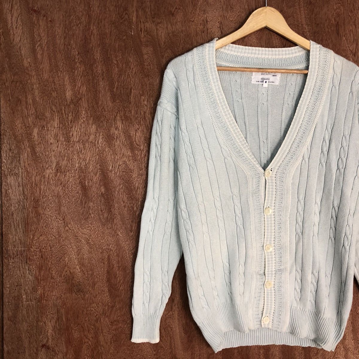 Aran Isles Knitwear × Japanese Brand Stiens Soft Blue Shag aran isle cable Knitwear cardigan #917 Size US L / EU 52-54 / 3 - 7 Thumbnail