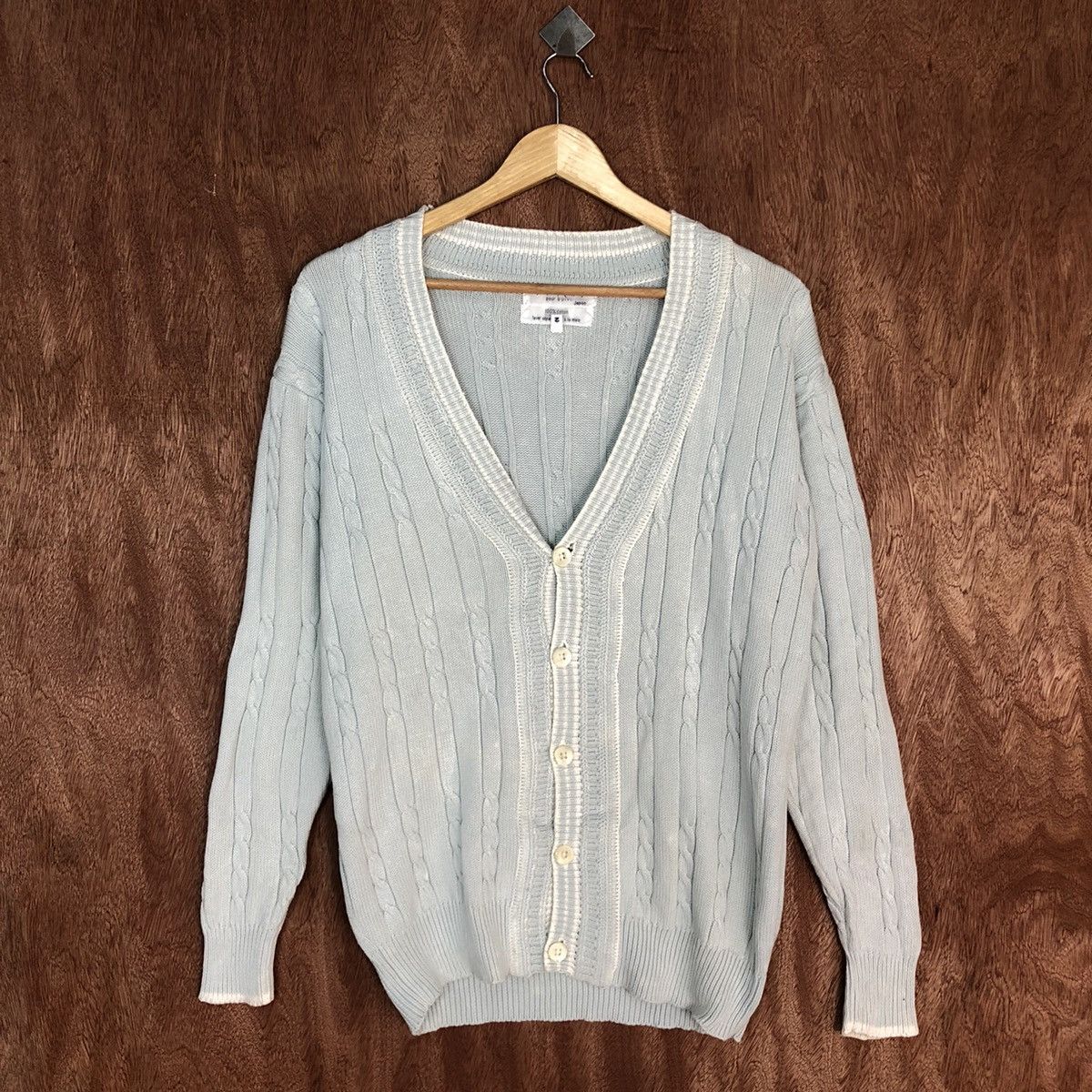 Aran Isles Knitwear × Japanese Brand Stiens Soft Blue Shag aran isle cable Knitwear cardigan #917 Size US L / EU 52-54 / 3 - 3 Thumbnail