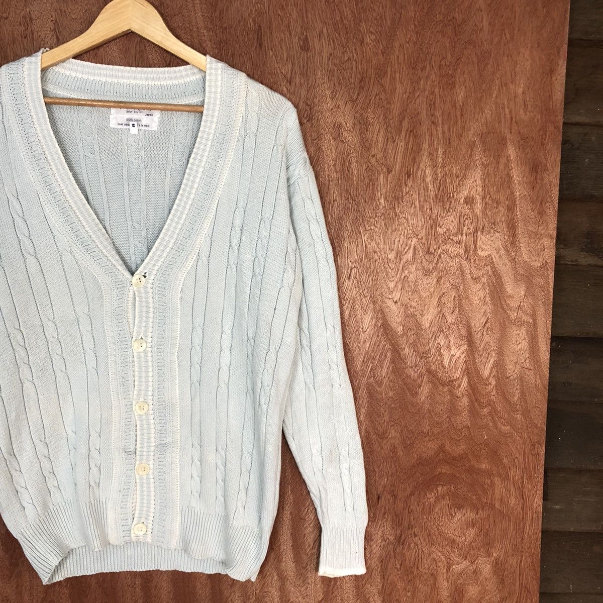 Aran Isles Knitwear × Japanese Brand Stiens Soft Blue Shag aran isle cable Knitwear cardigan #917 Size US L / EU 52-54 / 3 - 5 Thumbnail