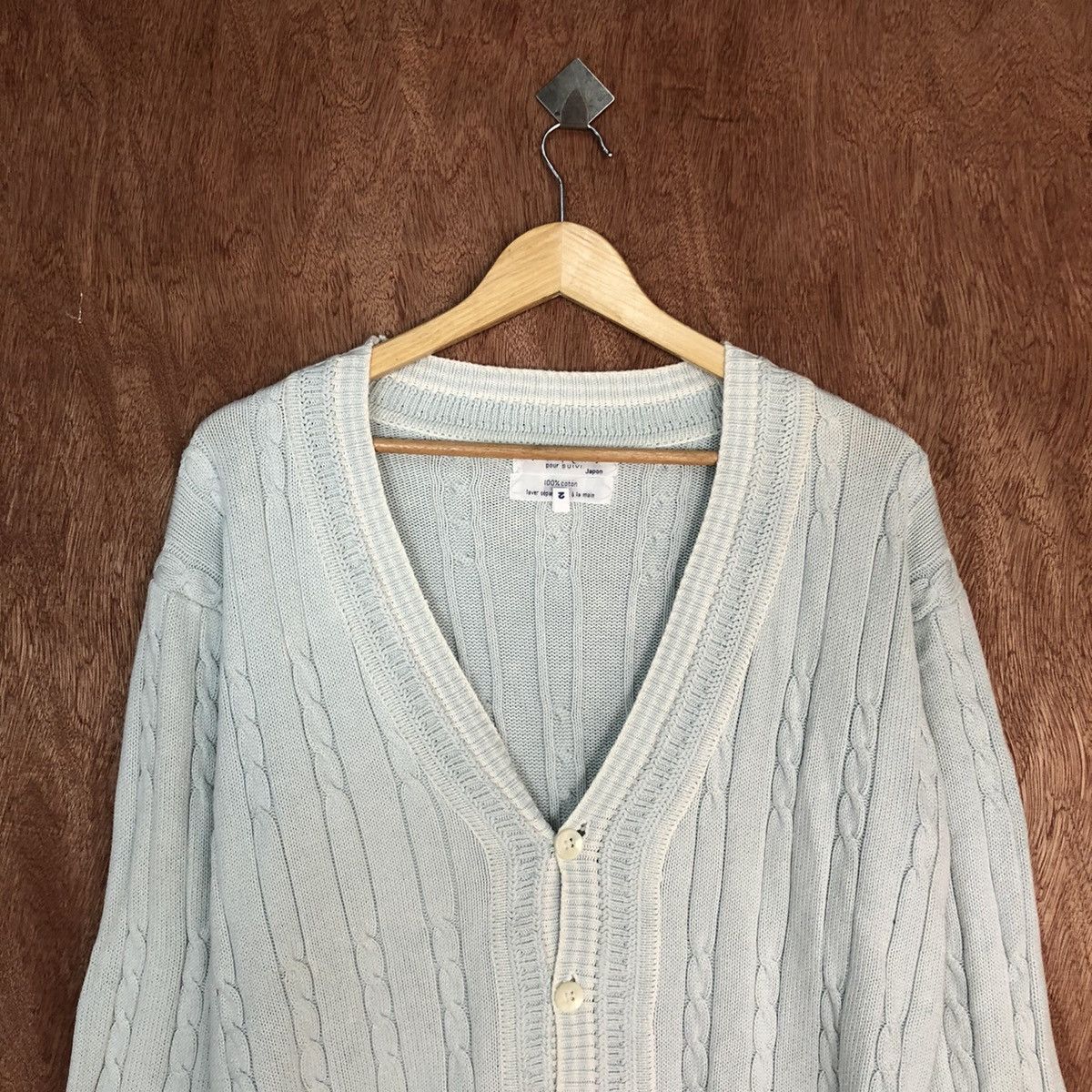 Aran Isles Knitwear × Japanese Brand Stiens Soft Blue Shag aran isle cable Knitwear cardigan #917 Size US L / EU 52-54 / 3 - 2 Thumbnail