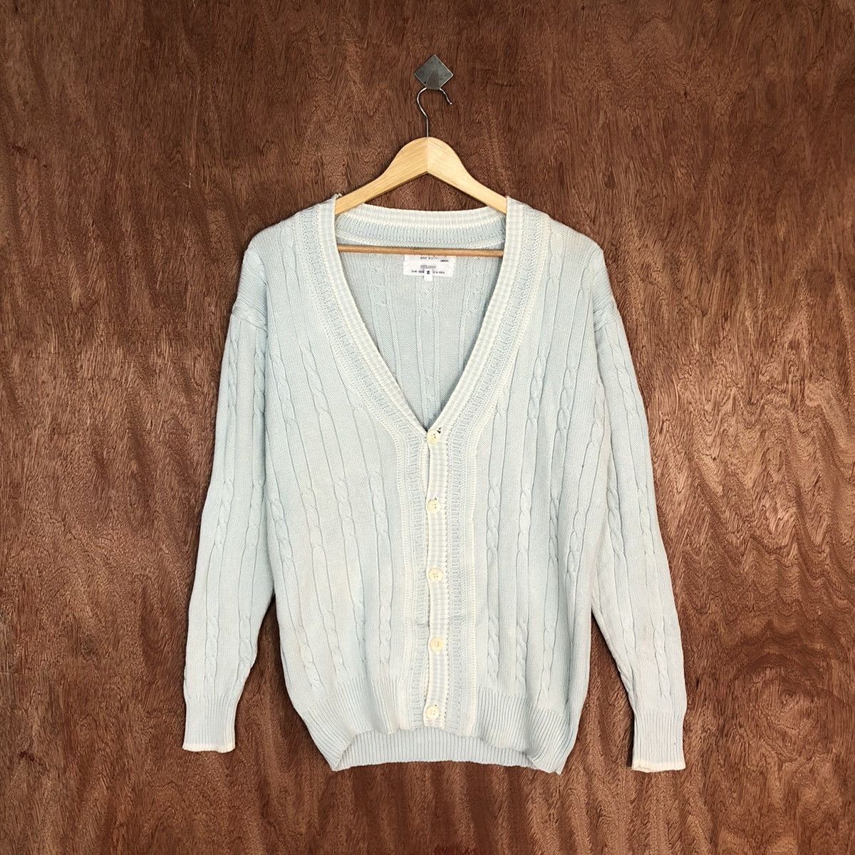 image of Aran Isles Knitwear x Cardigan Stiens Soft Blue Shag Aran Isle Cable Knitwear Cardigan 917 (Size La