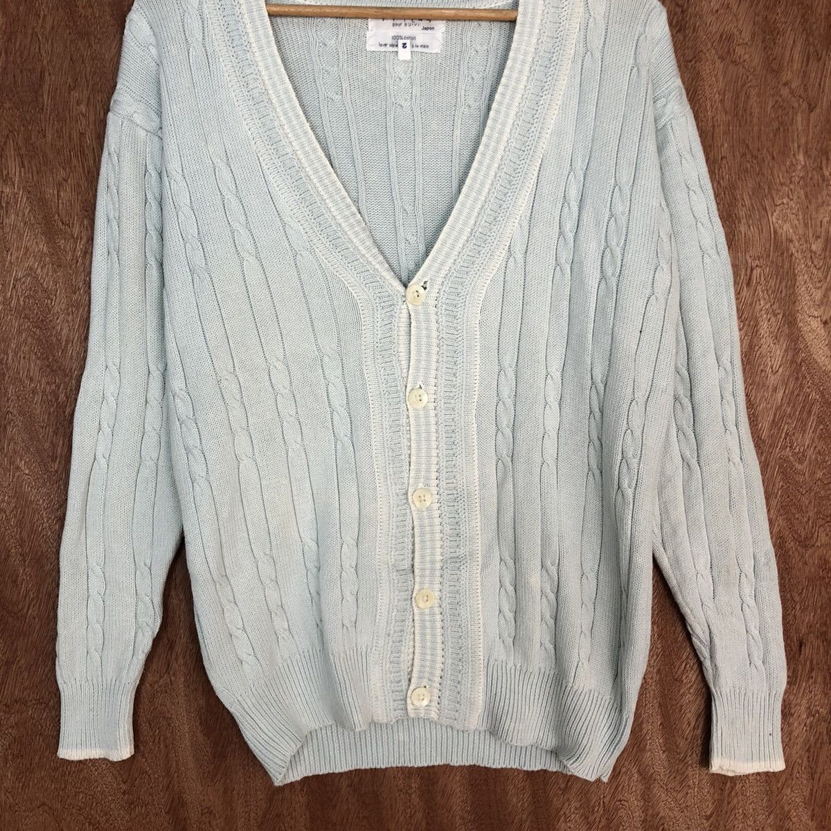 Aran Isles Knitwear × Japanese Brand Stiens Soft Blue Shag aran isle cable Knitwear cardigan #917 Size US L / EU 52-54 / 3 - 8 Thumbnail