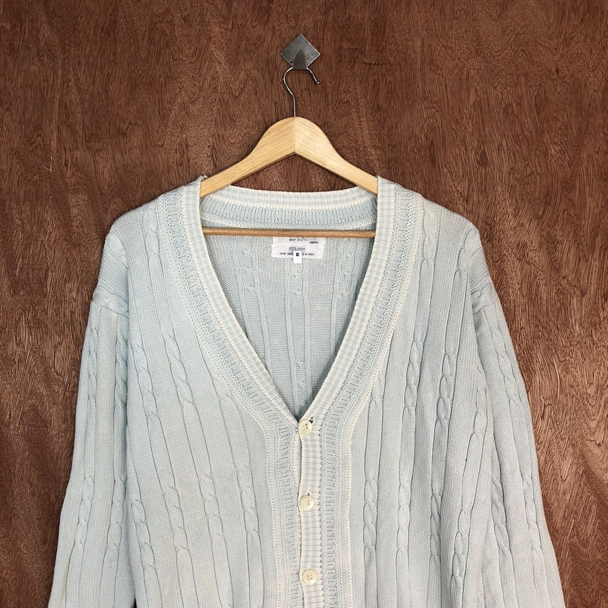 Aran Isles Knitwear × Japanese Brand Stiens Soft Blue Shag aran isle cable Knitwear cardigan #917 Size US L / EU 52-54 / 3 - 9 Thumbnail