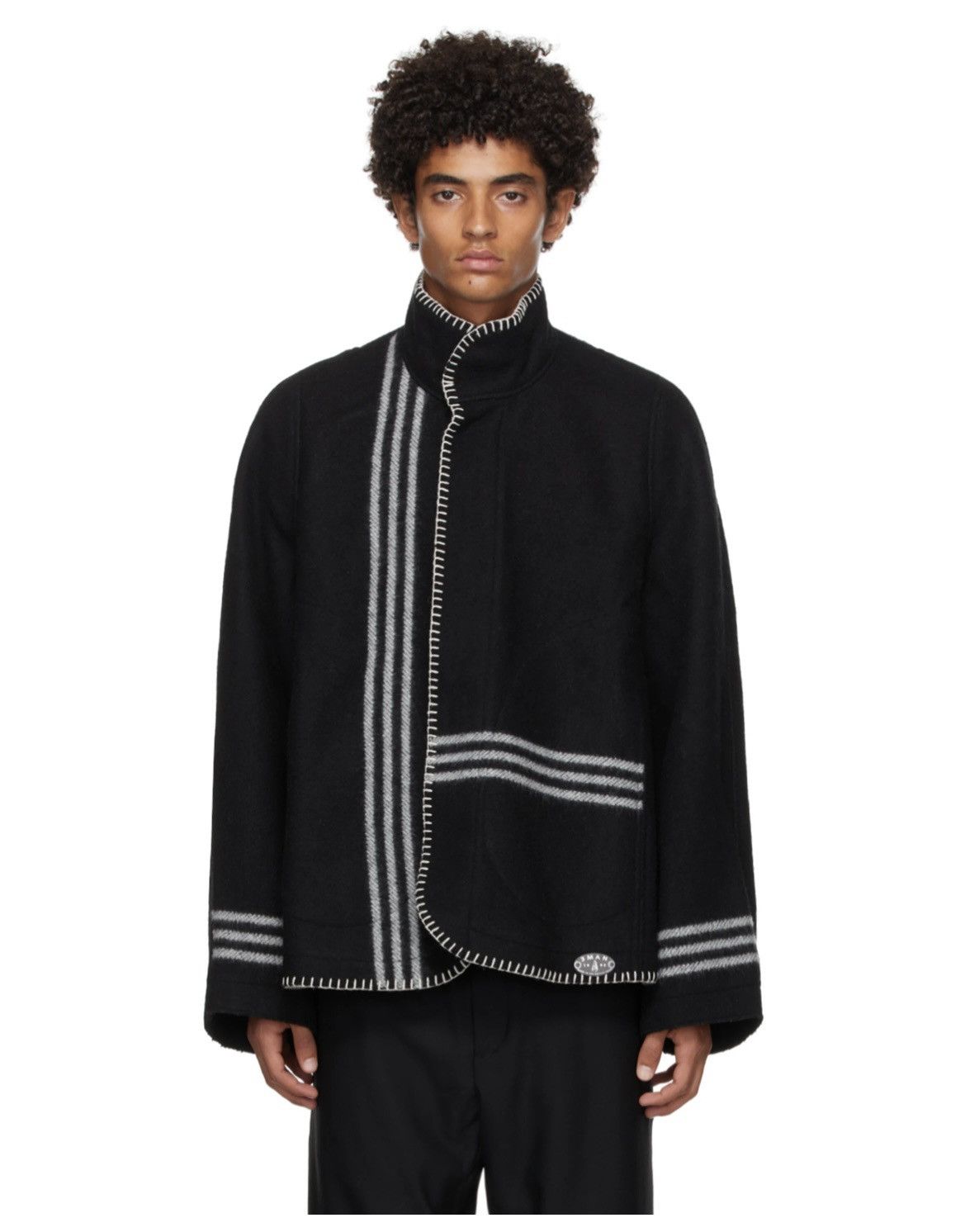 3man 3man Engineered Stripe Blanket Jacket Black | Grailed