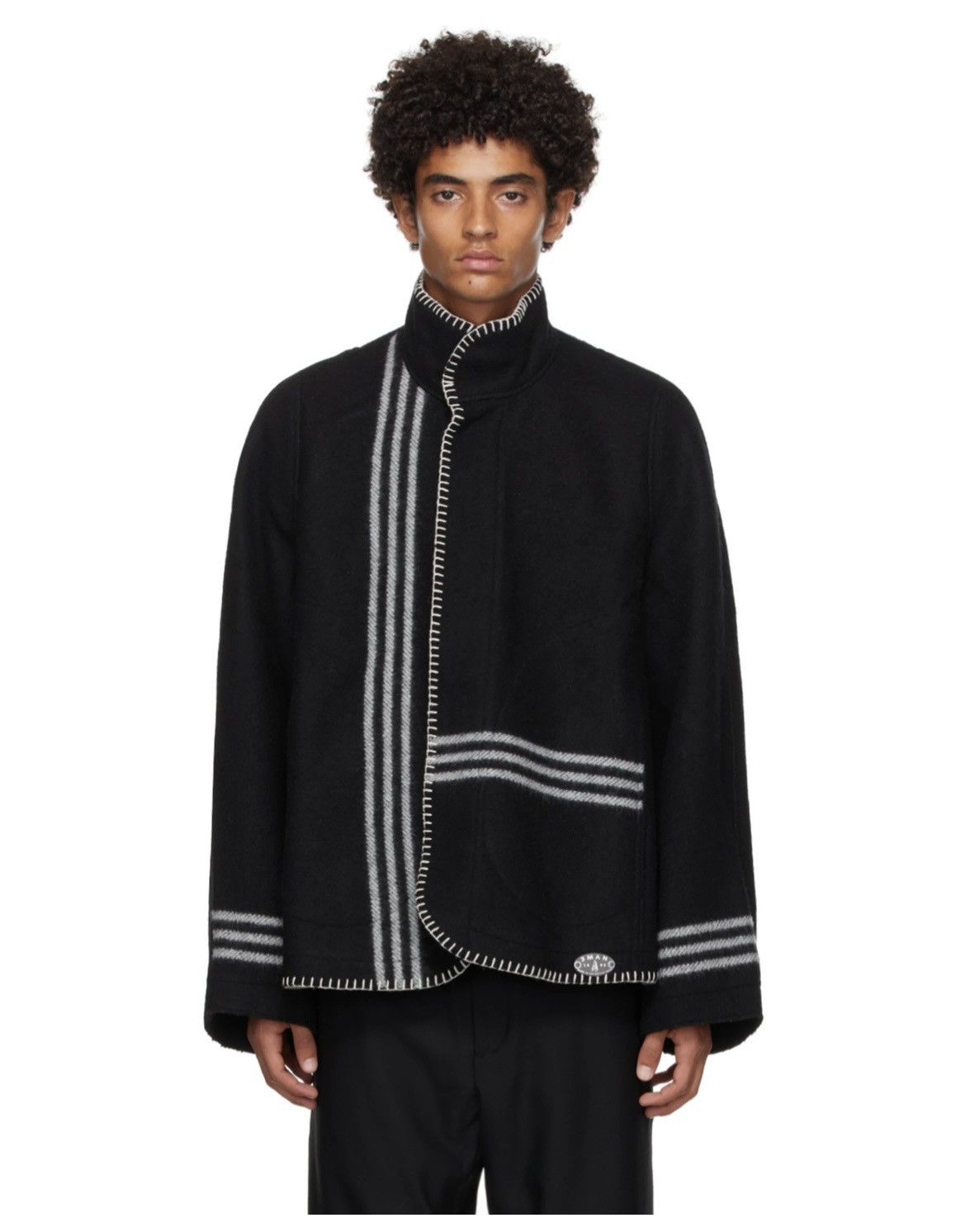 image of 3Man Engineered Stripe Blanket Jacket Black, Men's (Size Medium)