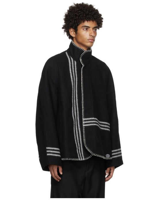 3man 3man Engineered Stripe Blanket Jacket Black | Grailed