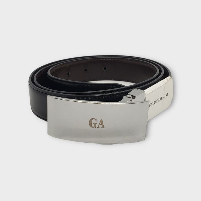 Giorgio Armani Men's GA-Buckle Leather Belt Black