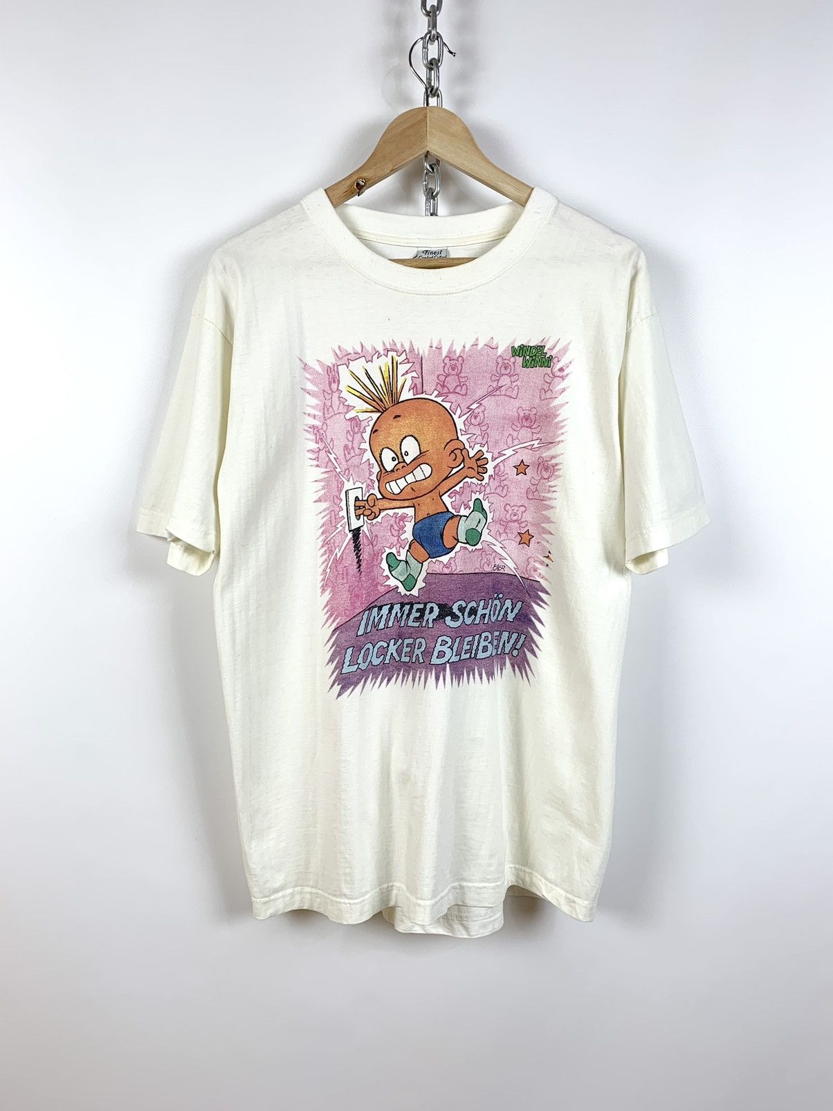 Vintage 90s Vintage Windel Winni Immer Schön Locker Bleiben T-Shirt Size US L / EU 52-54 / 3 - 1 Thumbnail