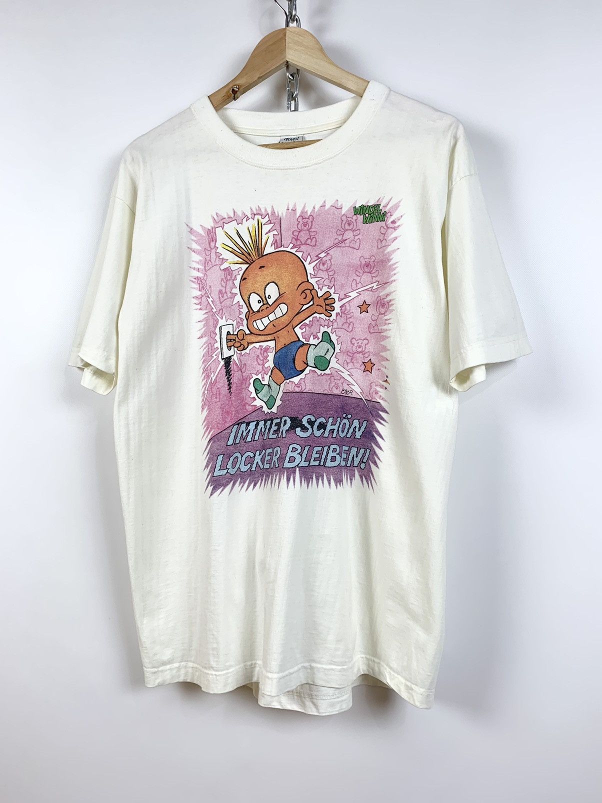 Vintage 90s Vintage Windel Winni Immer Schön Locker Bleiben T-Shirt Size US L / EU 52-54 / 3 - 6 Thumbnail