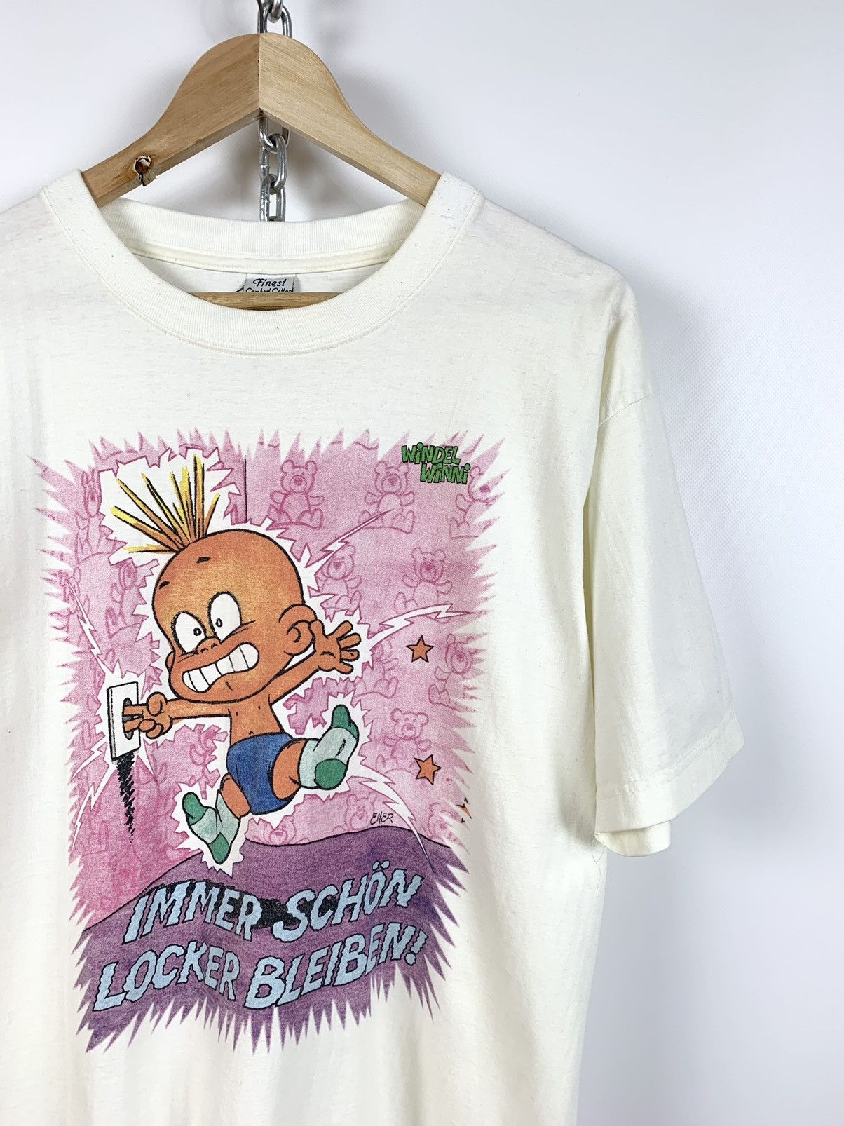 Vintage 90s Vintage Windel Winni Immer Schön Locker Bleiben T-Shirt Size US L / EU 52-54 / 3 - 4 Thumbnail