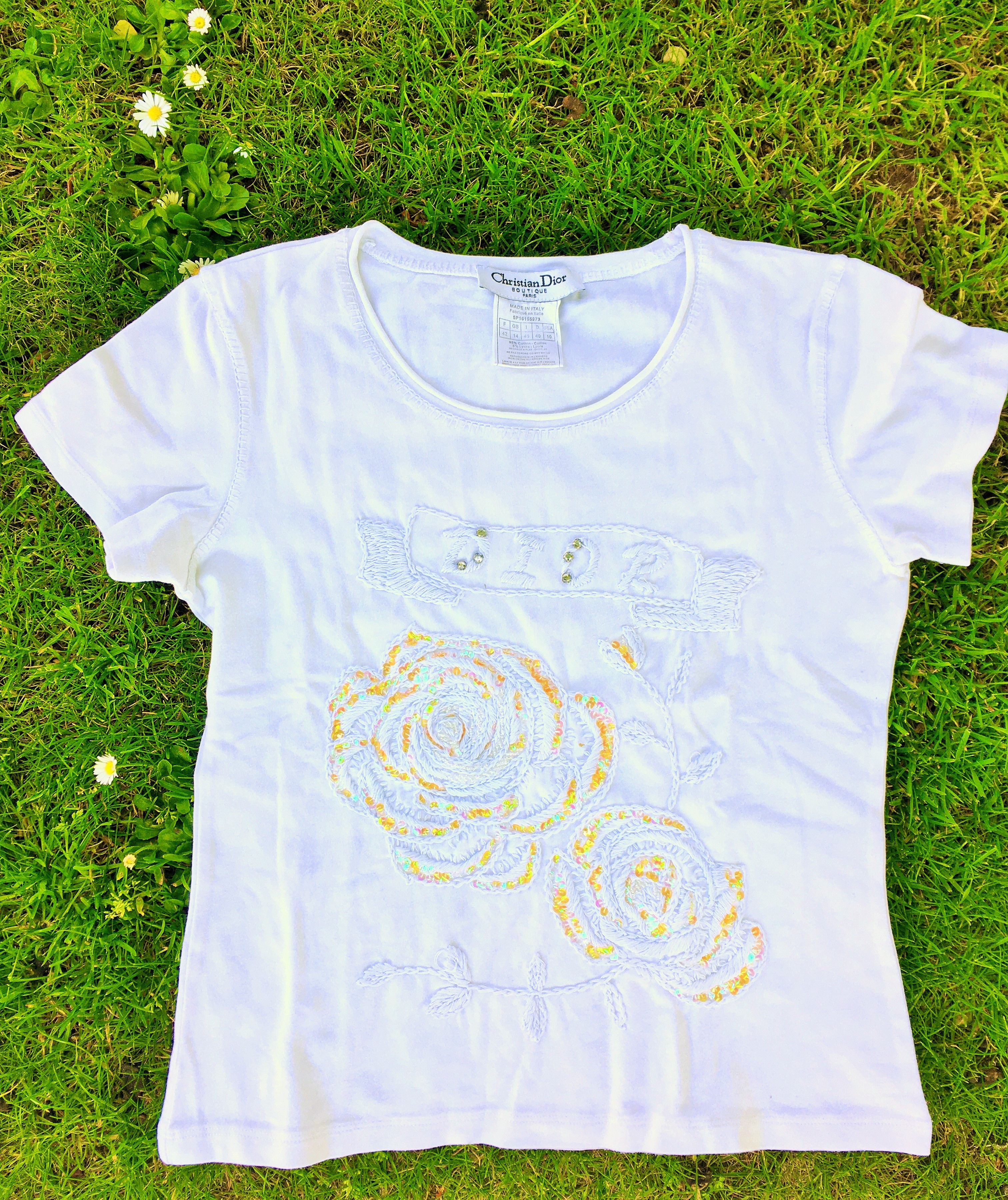 Dior Christian Dior Rose Floral Glitter Embroidered T-shirt Top Size S / US 4 / IT 40 - 4 Thumbnail