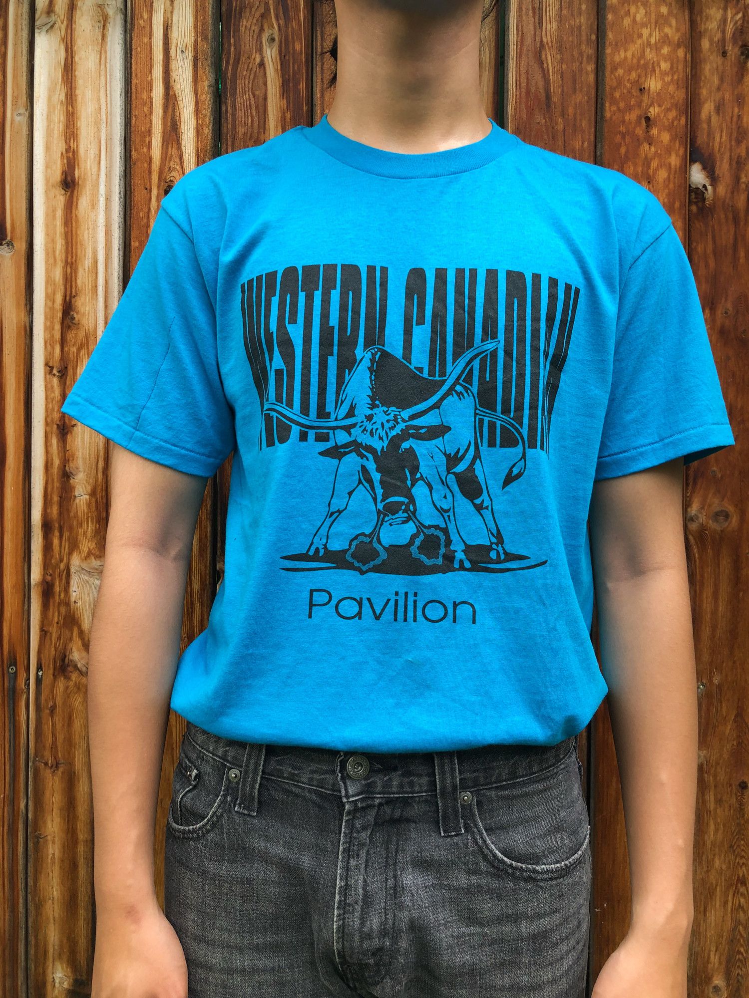 Vintage 90s Single Stitch Blue 'Cowboy' T-Shirt (with back hit 🔥) Size US M / EU 48-50 / 2 - 3 Thumbnail