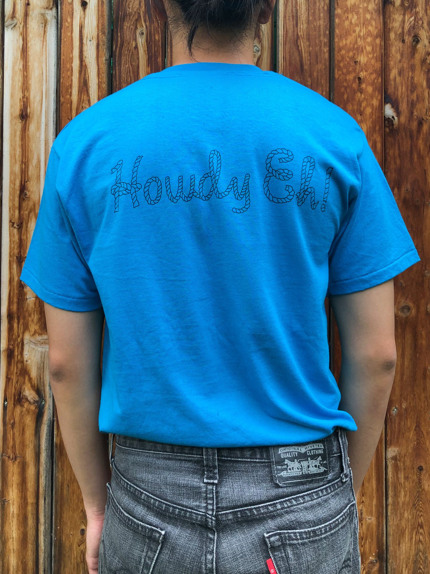 Vintage 90s Single Stitch Blue 'Cowboy' T-Shirt (with back hit 🔥) Size US M / EU 48-50 / 2 - 4 Thumbnail