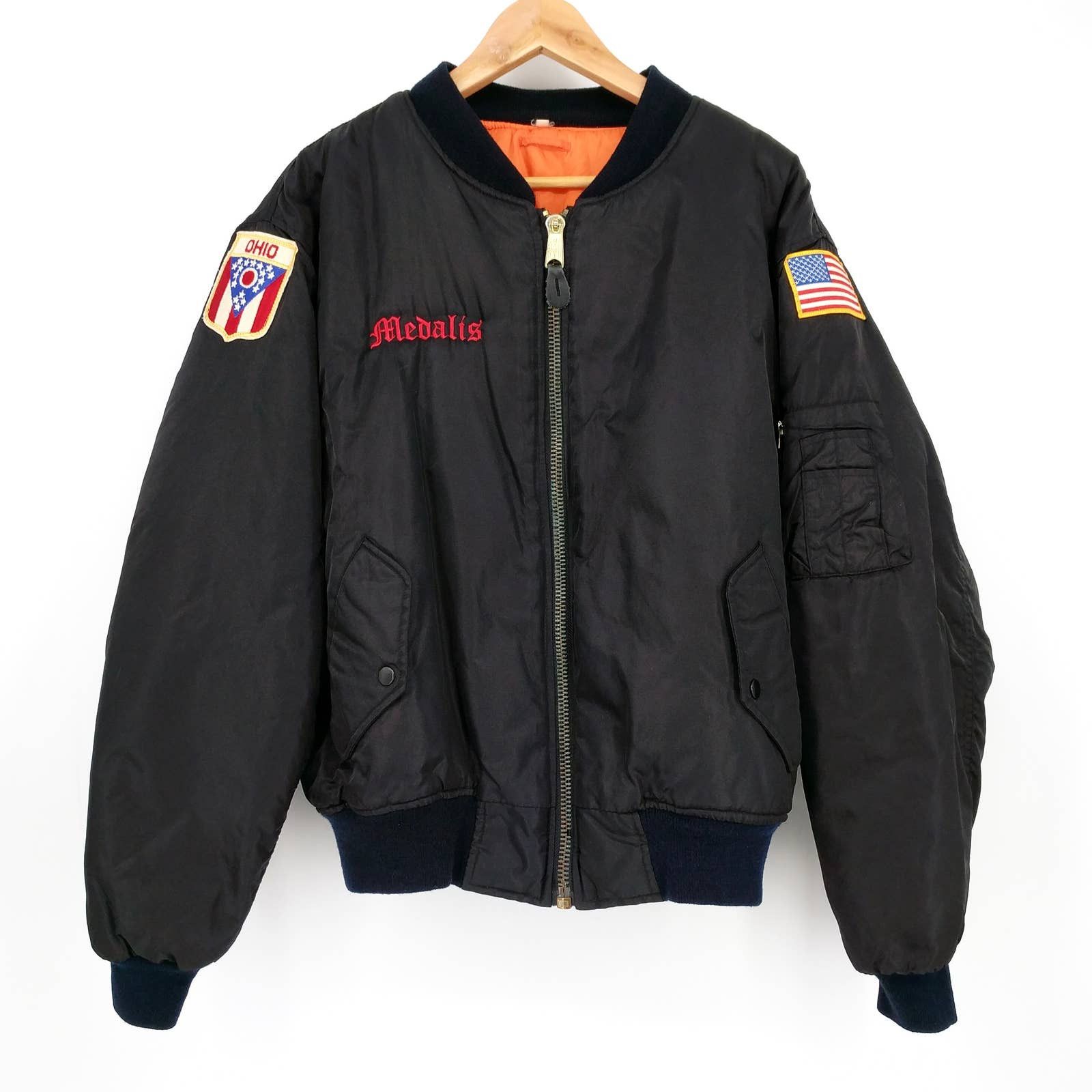 image of Us Army Ma-1 Flight Bomber Jacket Military Patch L in Black, Men's (Size Large)