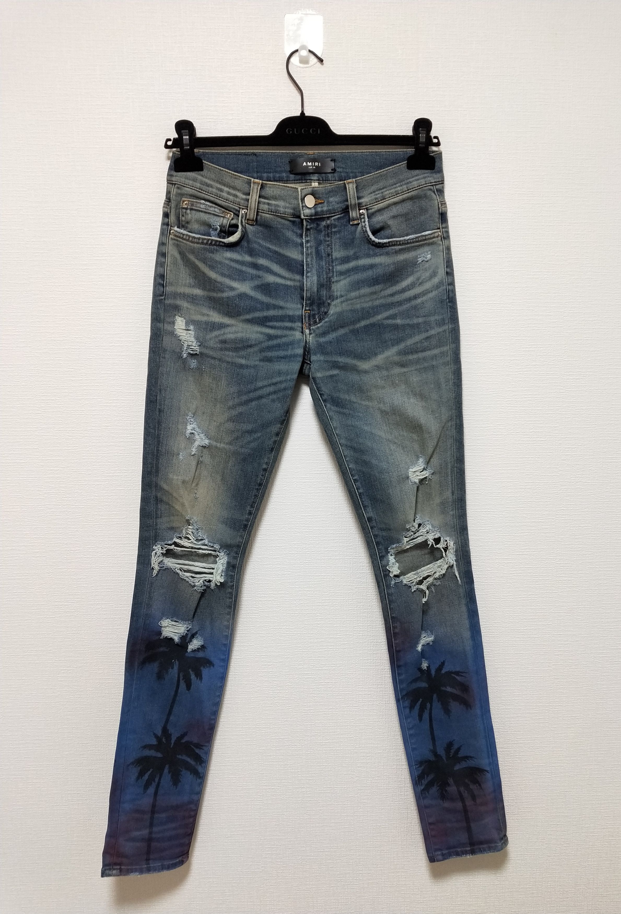 image of Amiri Night Palm Thrasher Jeans in Indigo, Men's (Size 30)