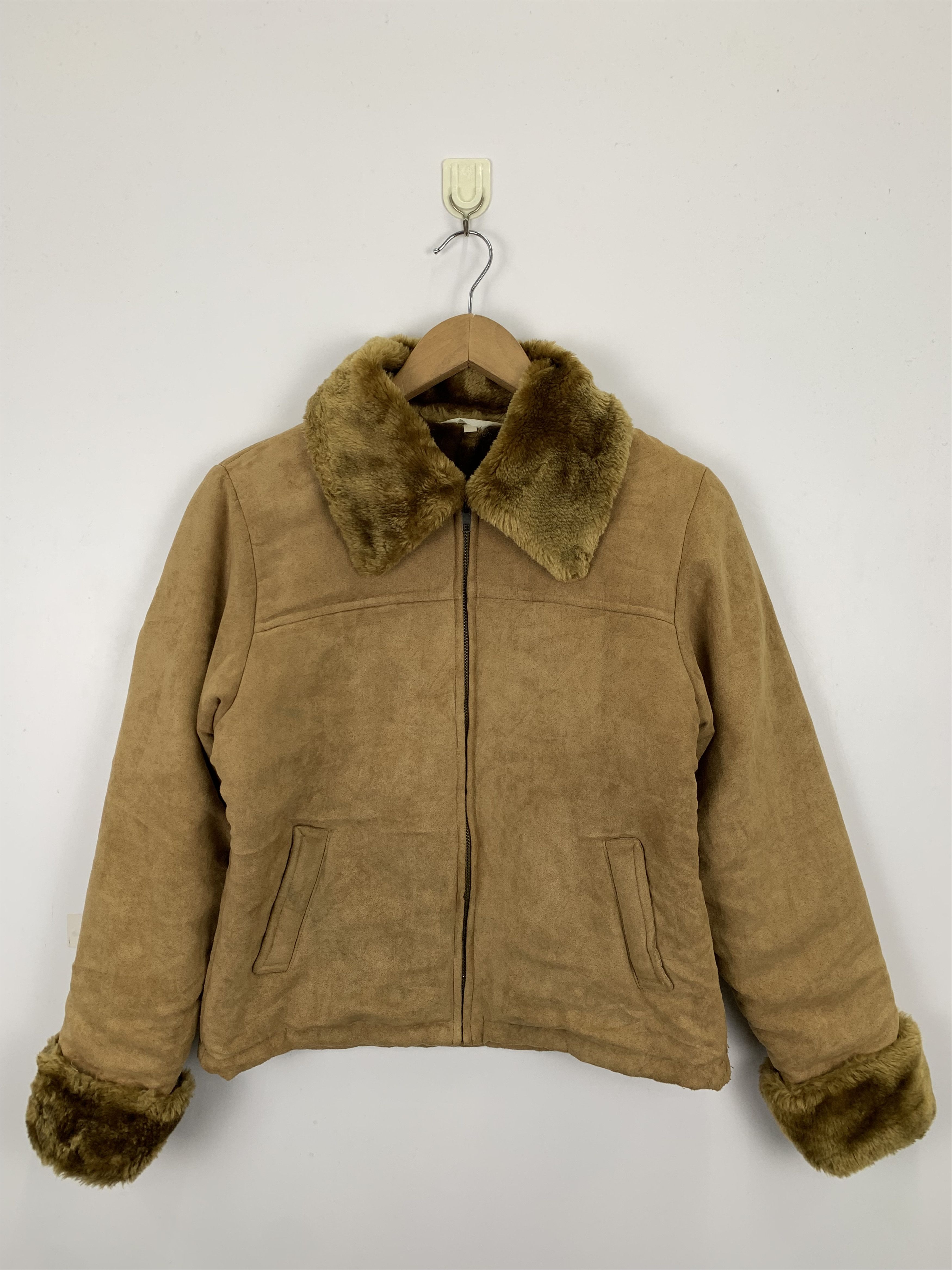 image of Vintage 80's Sherpa Suede Leather Jacket in Brown, Men's (Size Medium)