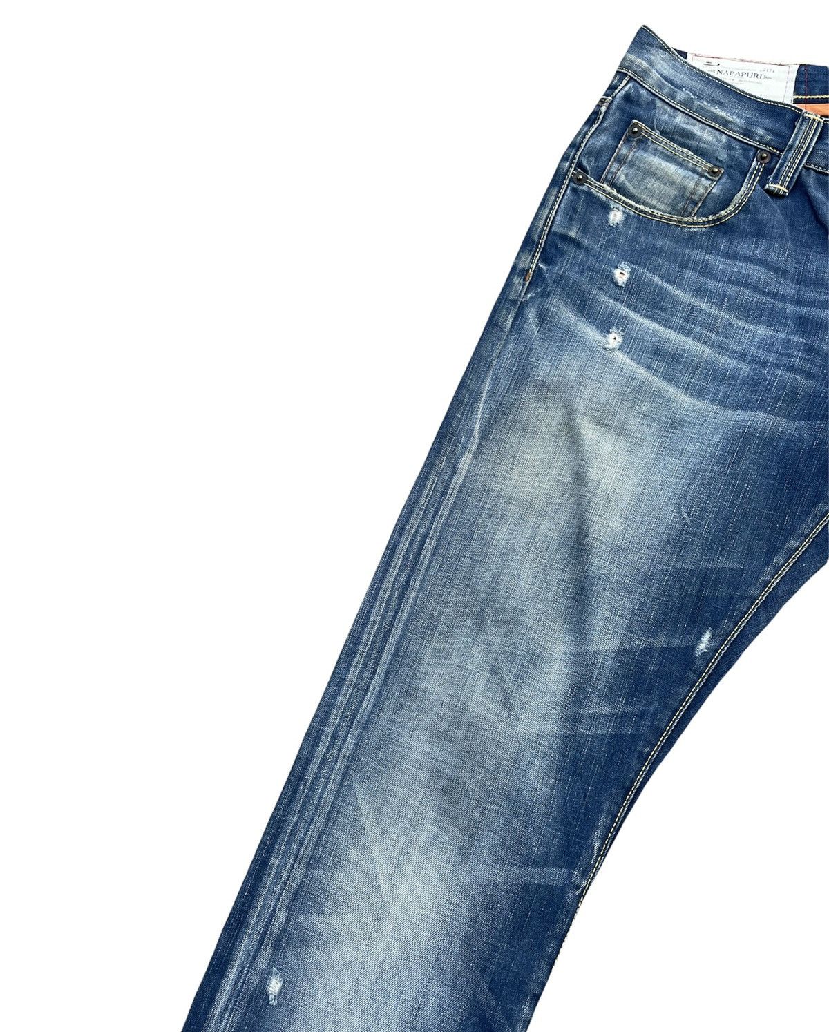 Designer Napajiri Georgraphic Aging Distressed Denim Size US 33 - 4 Thumbnail