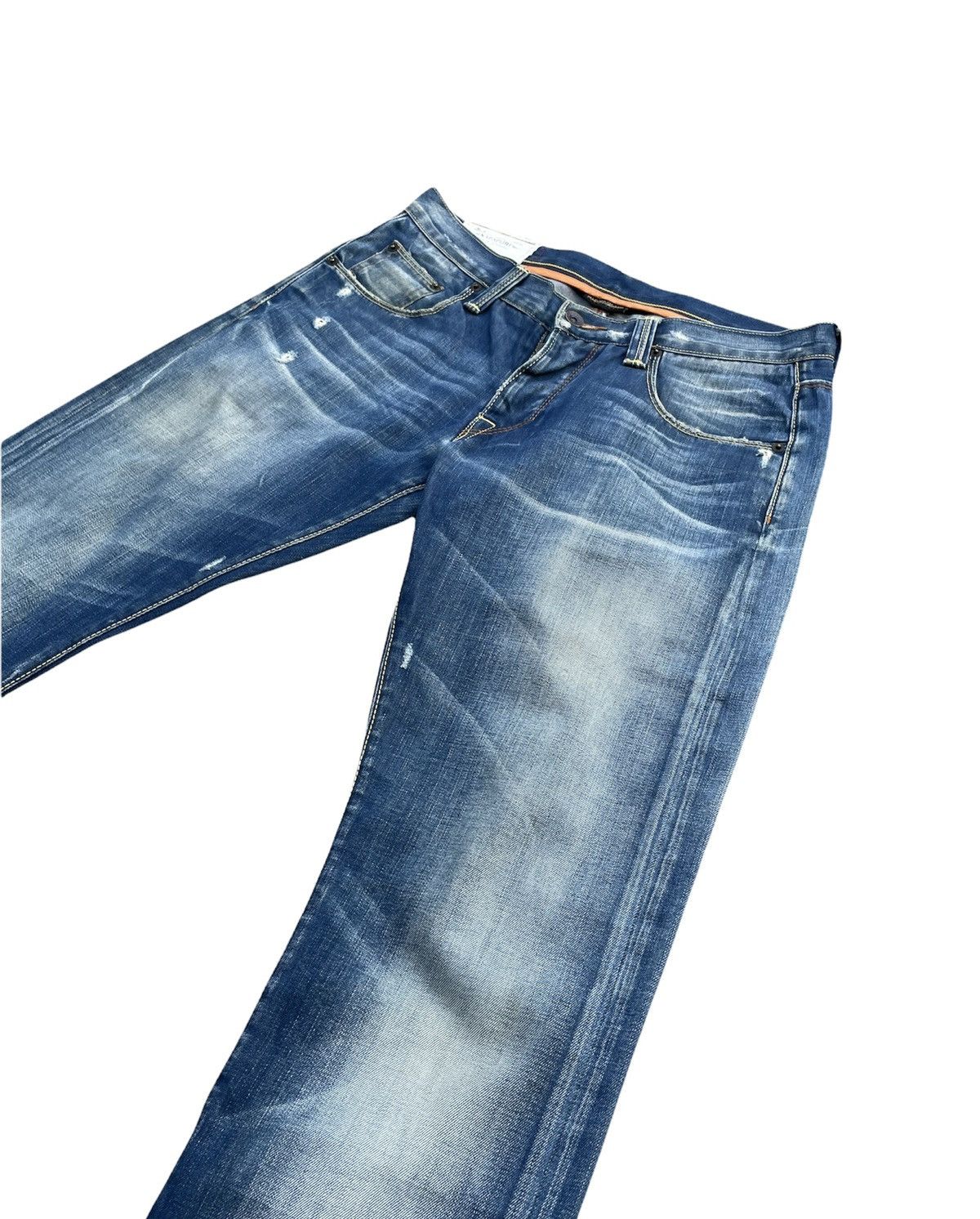 Designer Napajiri Georgraphic Aging Distressed Denim Size US 33 - 3 Thumbnail