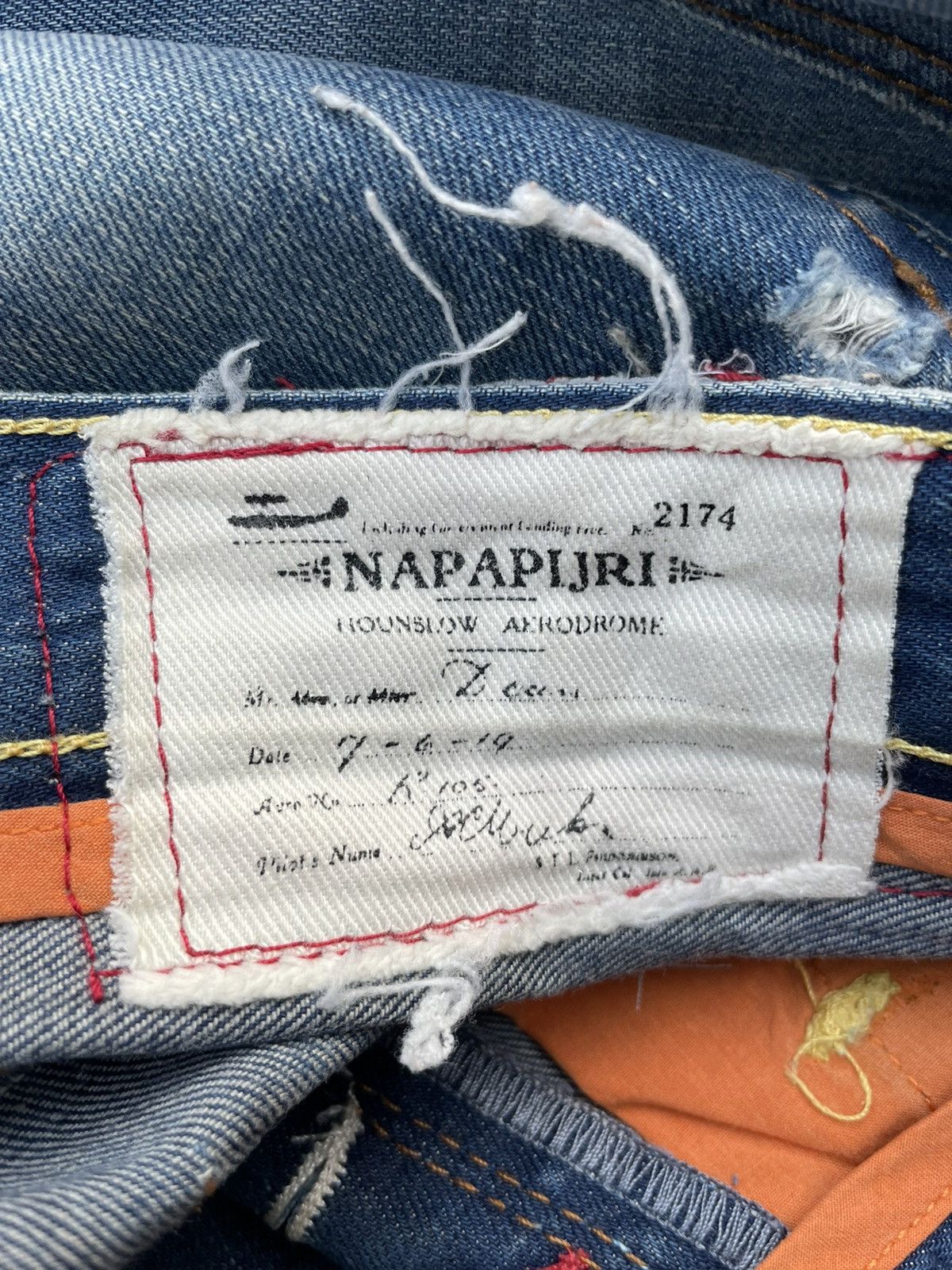 Designer Napajiri Georgraphic Aging Distressed Denim Size US 33 - 13 Thumbnail