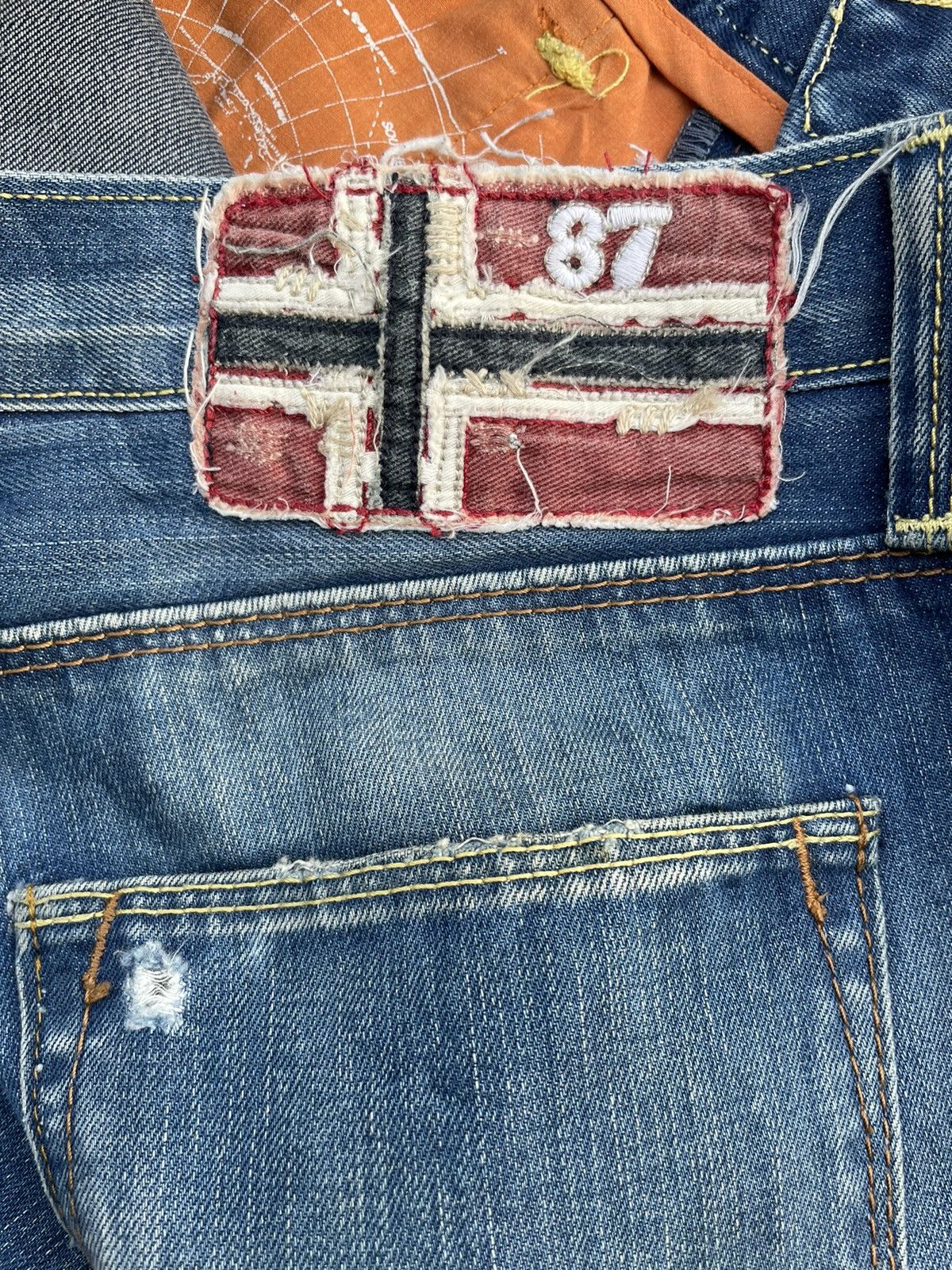Designer Napajiri Georgraphic Aging Distressed Denim Size US 33 - 12 Thumbnail