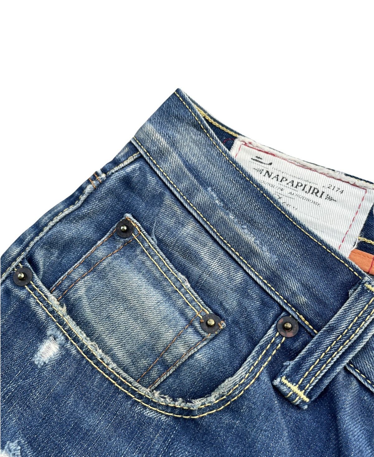 Designer Napajiri Georgraphic Aging Distressed Denim Size US 33 - 7 Thumbnail