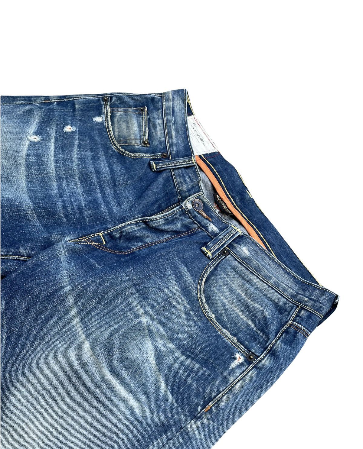 Designer Napajiri Georgraphic Aging Distressed Denim Size US 33 - 6 Thumbnail
