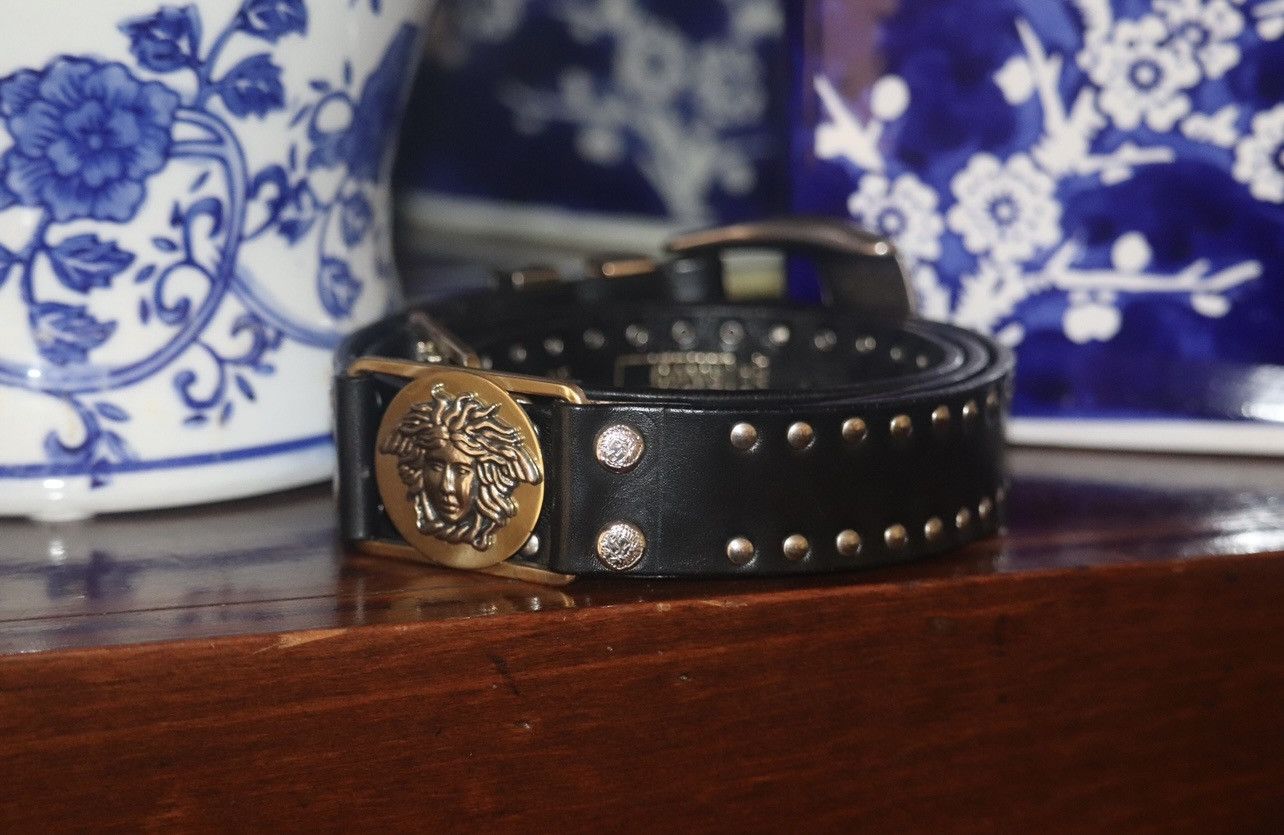 GIANNI VERSACE leather studded Medusa head belt