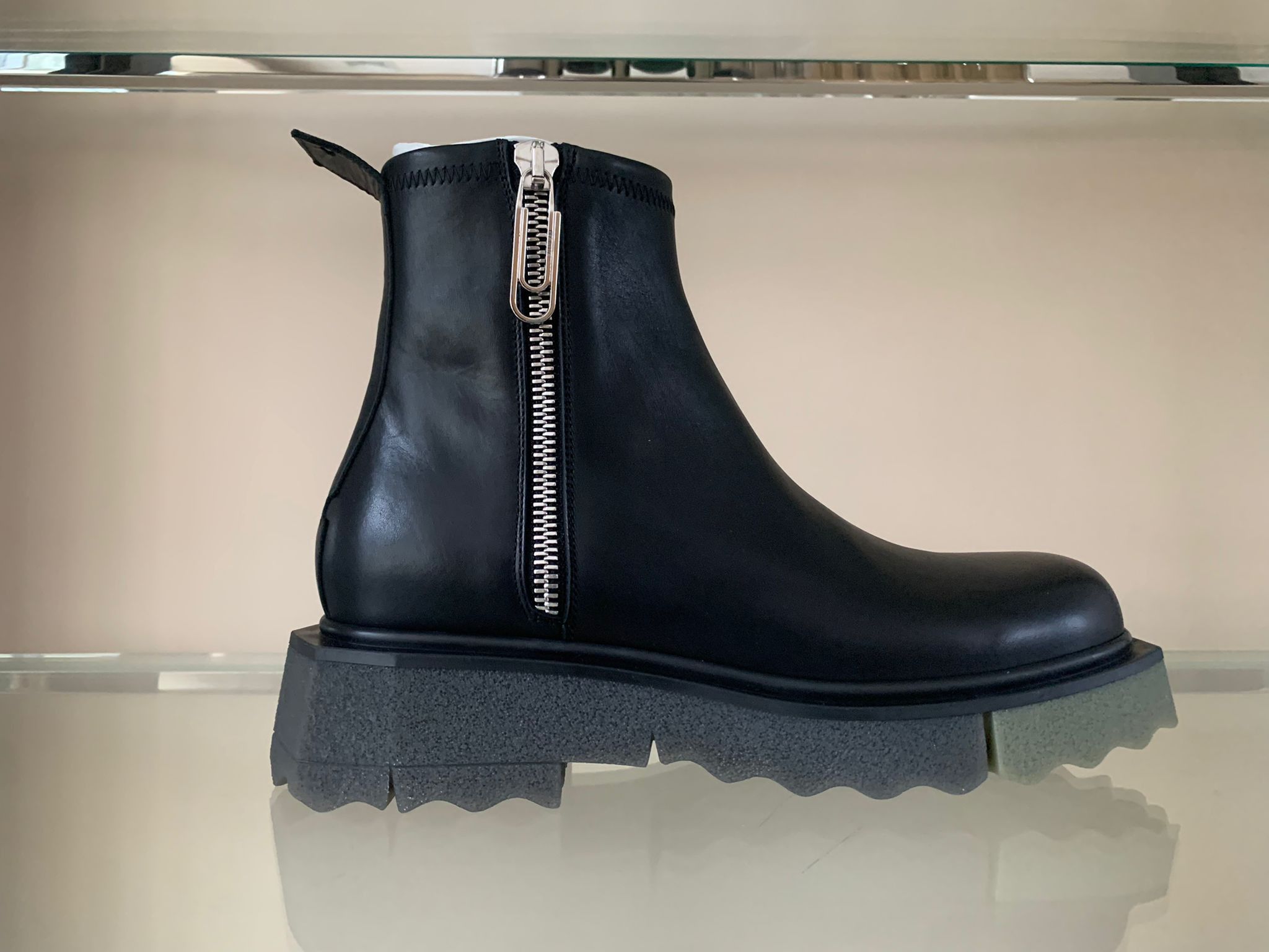 image of Off White Sponge Sole Zipper Boots In Black, Men's (Size 10)