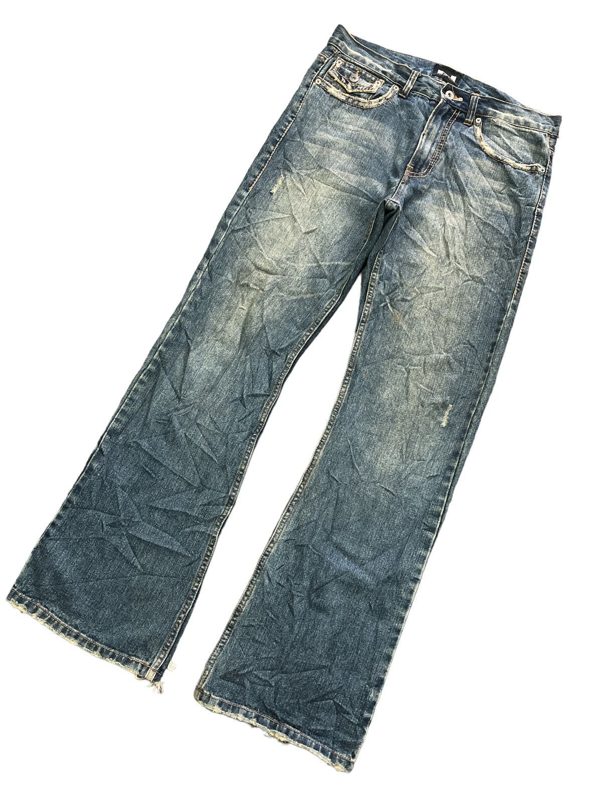 Japanese Brand × Vintage FLARED💥NYLAUS DESIGN WORK DISTRESSED DENIM PANT Size US 33 - 1 Thumbnail