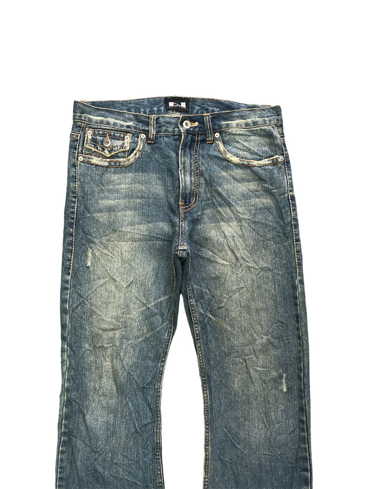 Japanese Brand × Vintage FLARED💥NYLAUS DESIGN WORK DISTRESSED DENIM PANT Size US 33 - 2 Thumbnail