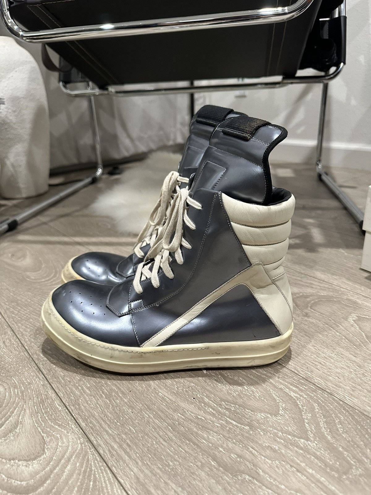 Rick Owens SS15 Metallic Geobasket Hightop Sneakers 41 | Grailed
