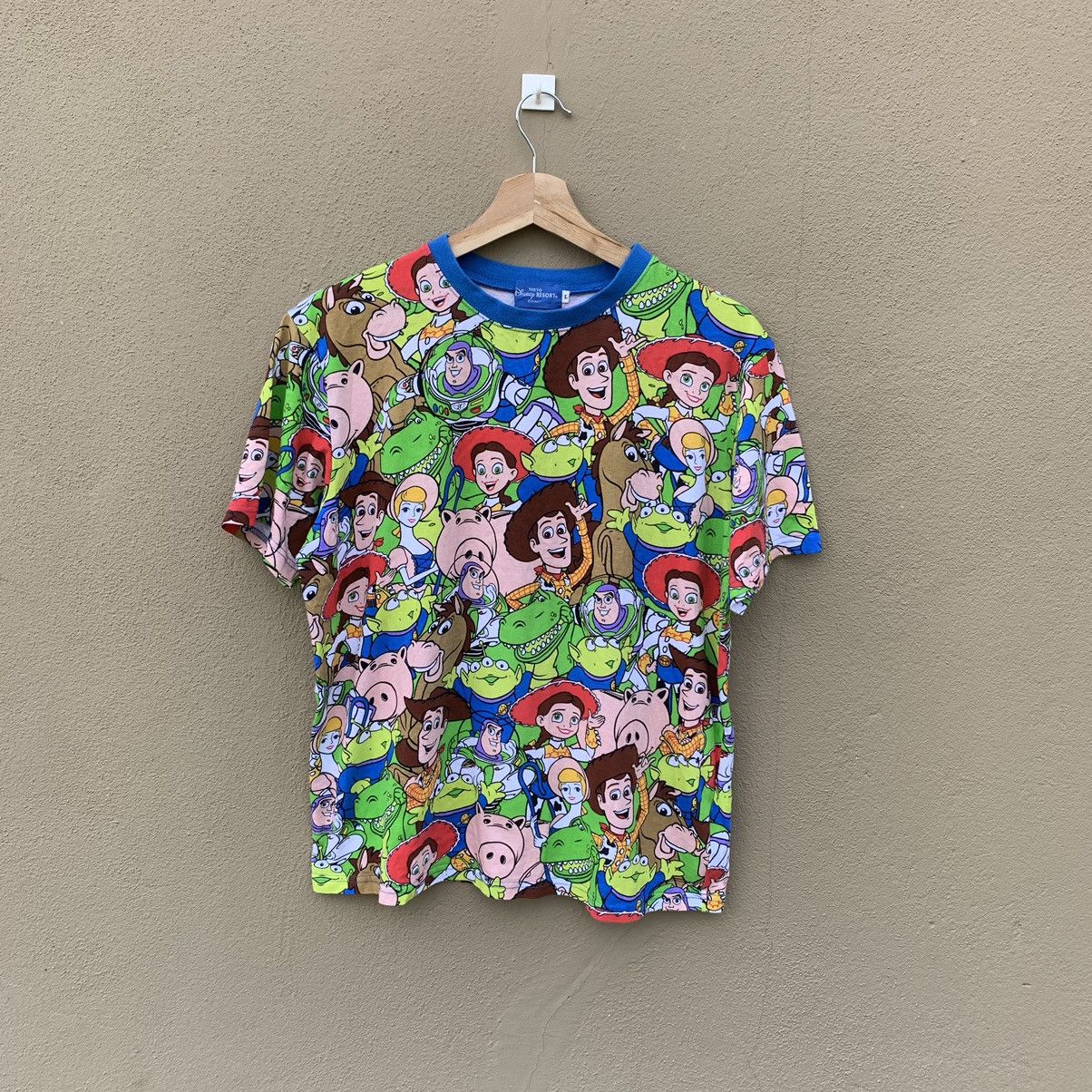 image of Disney Toy Story Fullprint Vintage Cartoon Tshirt in Blue, Men's (Size Medium)
