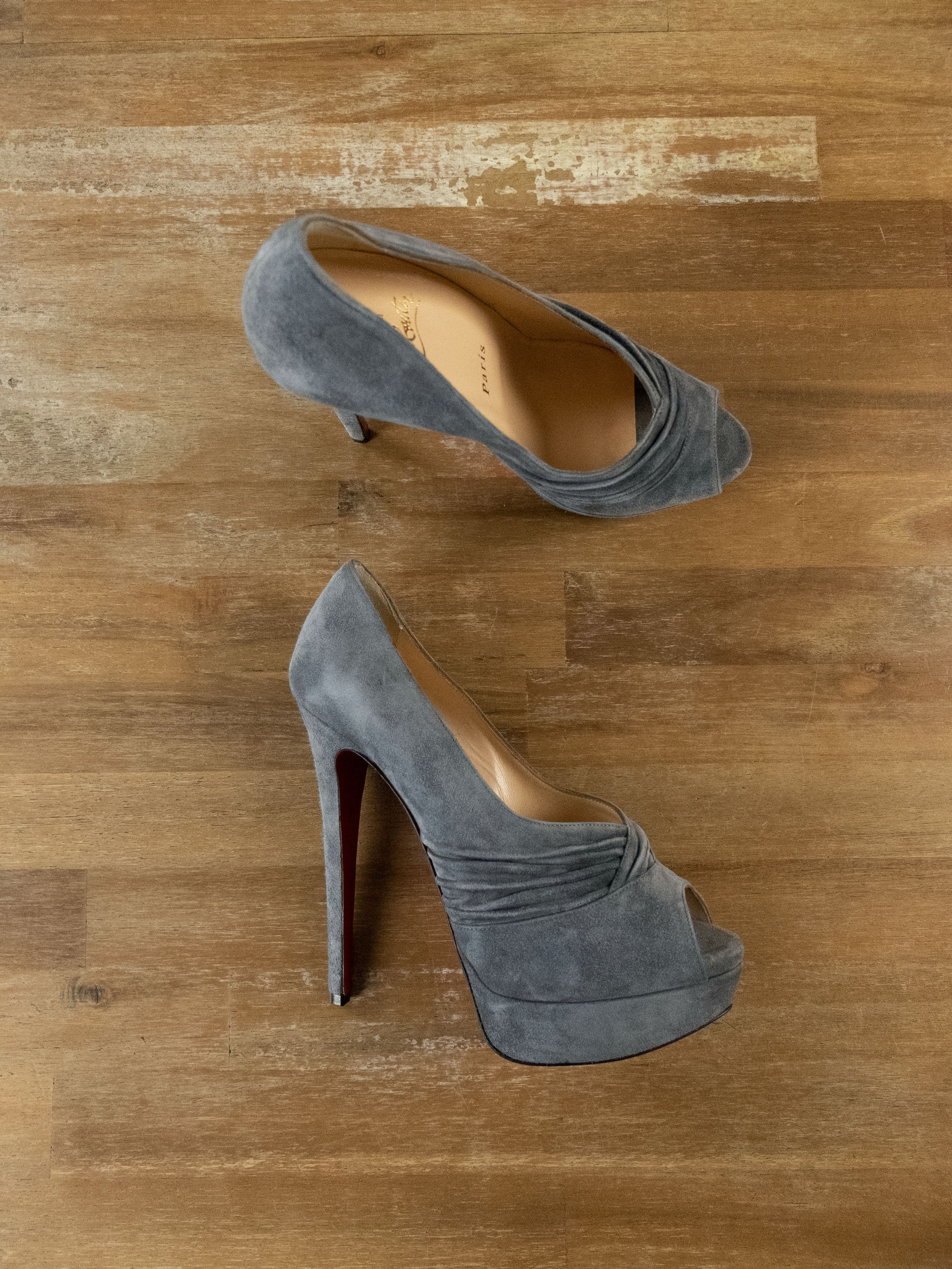 Christian Louboutin $945 CHRISTIAN LOUBOUTIN Drapadita gray suede platform pumps Size US 7.5 / IT 37.5 - 1 Thumbnail